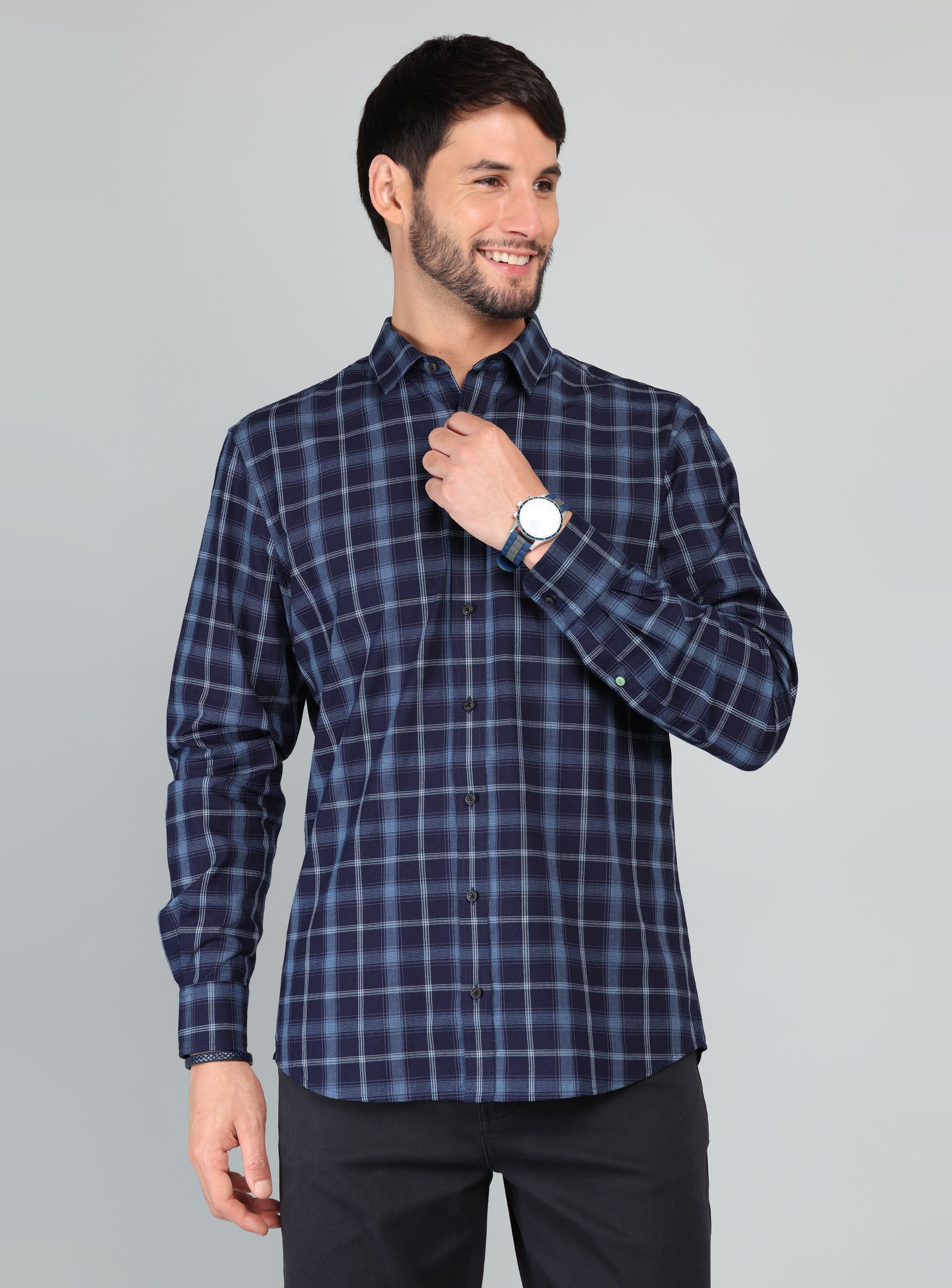 CAMISA A CUADROS REGULAR FIT AZUL ARROW - 1