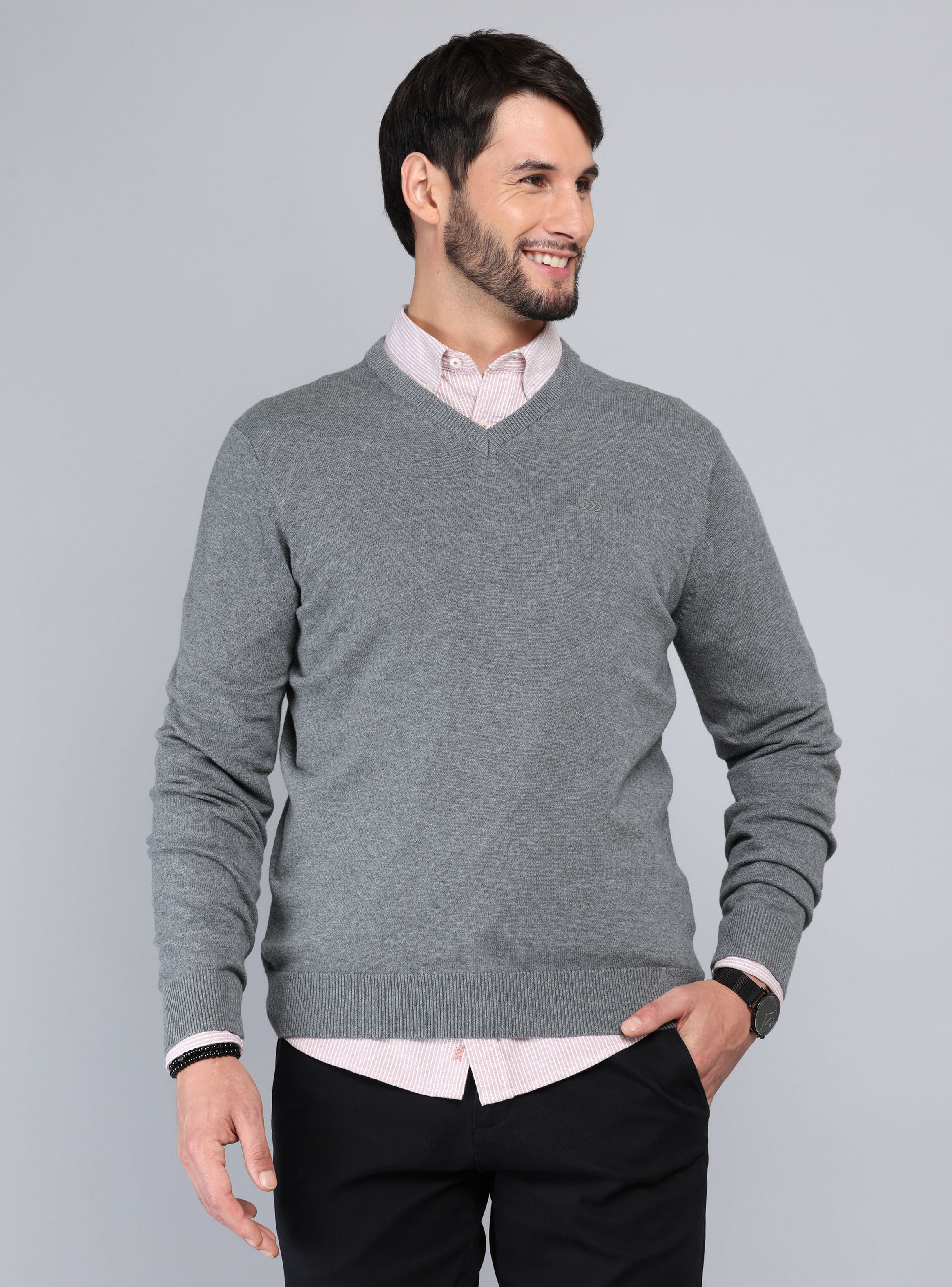 SWEATER CUELLO V REGULAR FIT GRIS ARROW - 1
