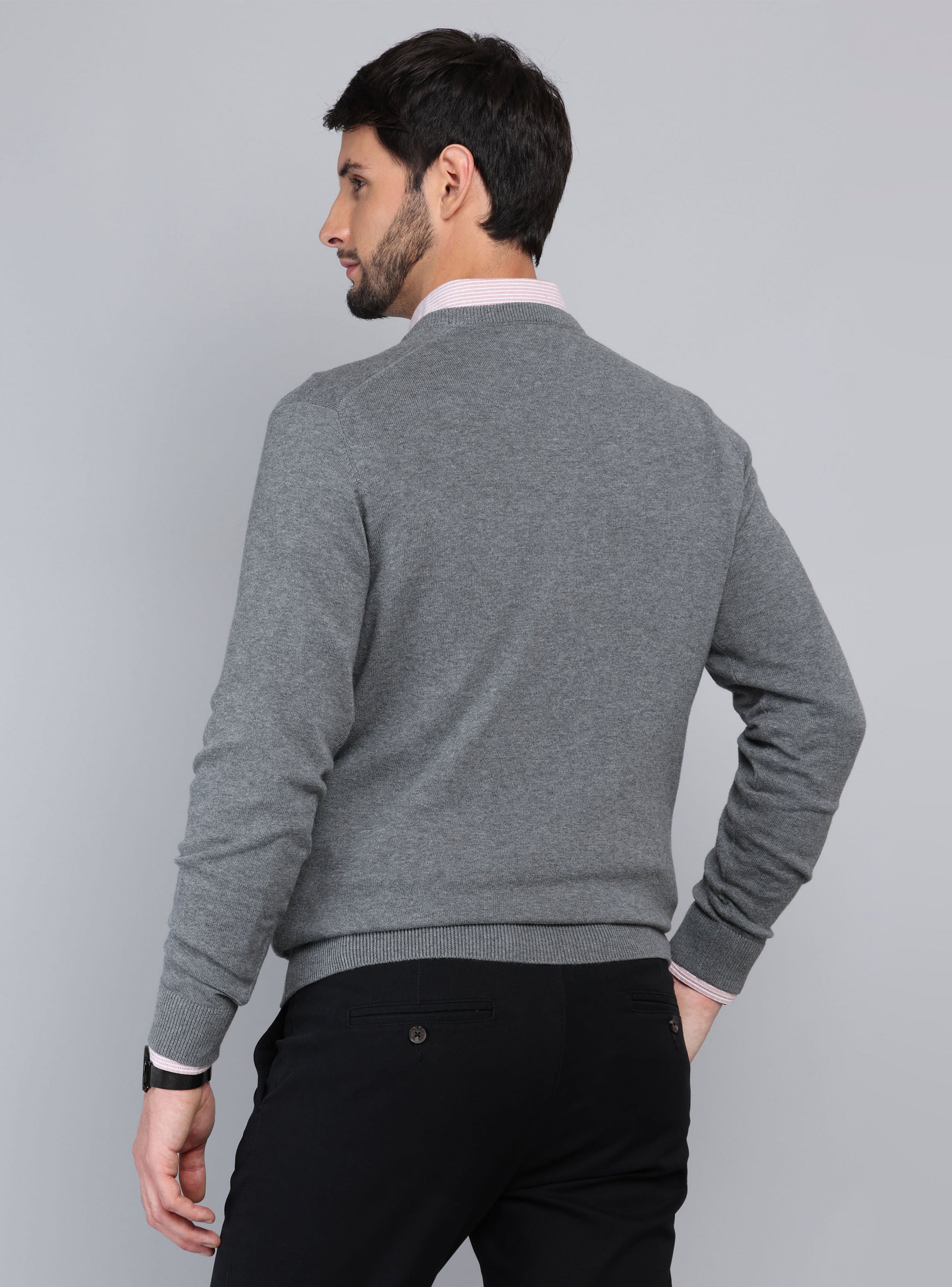 SWEATER CUELLO V REGULAR FIT GRIS ARROW - 2