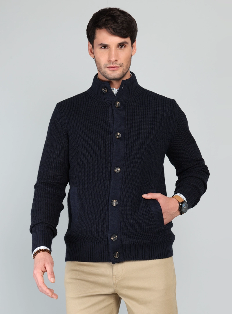 CARDIGAN CUELLO ALTO REGULAR FIT AZUL ARROW - 1