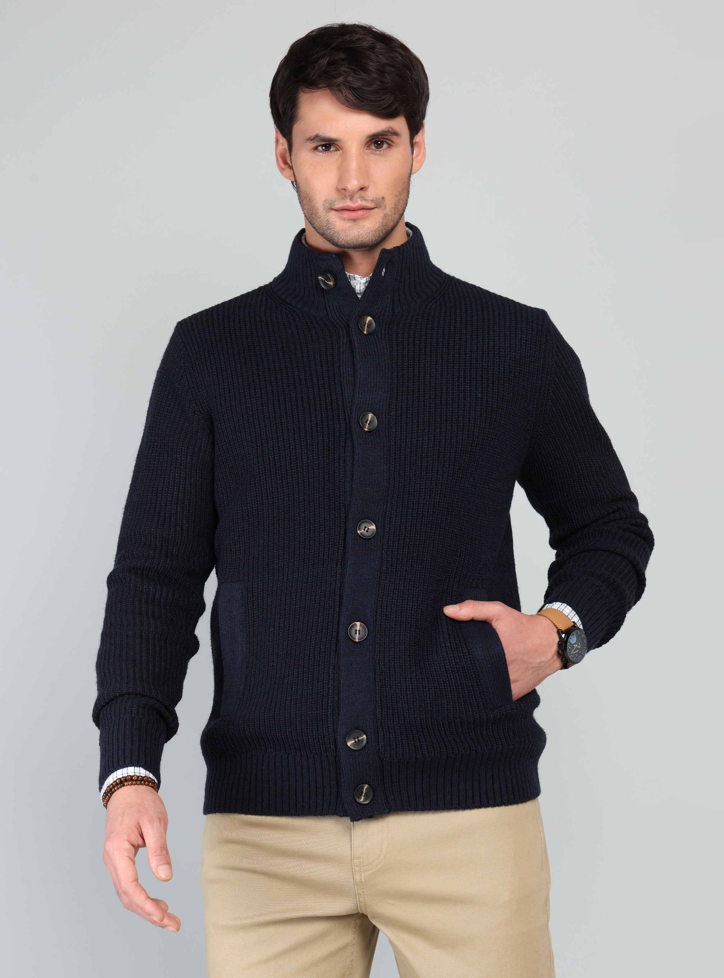CARDIGAN CUELLO ALTO REGULAR FIT AZUL ARROW - 1