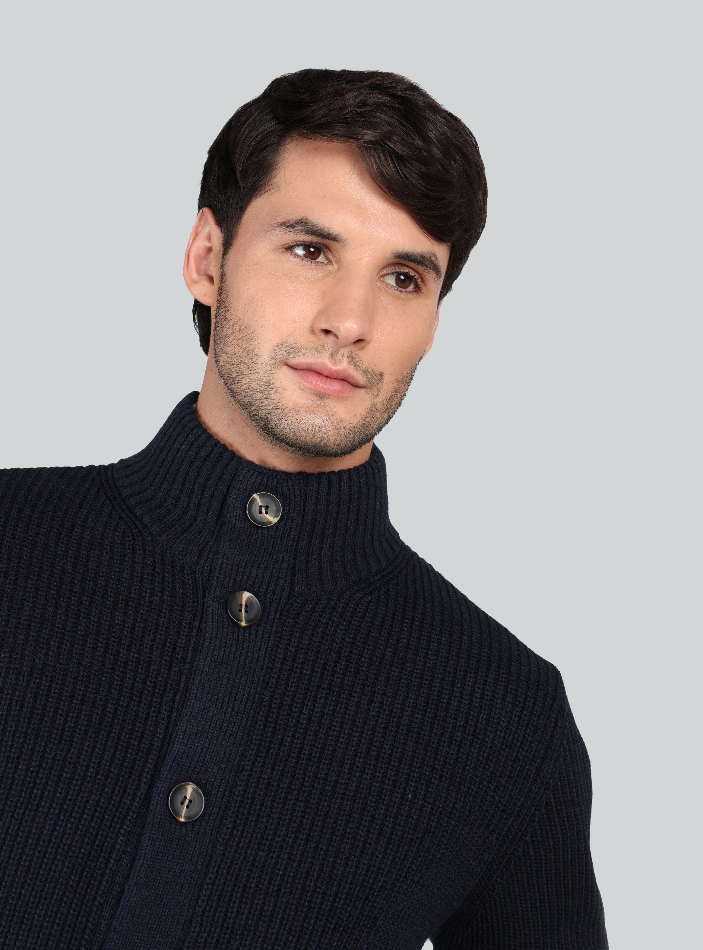 CARDIGAN CUELLO ALTO REGULAR FIT AZUL ARROW - 3