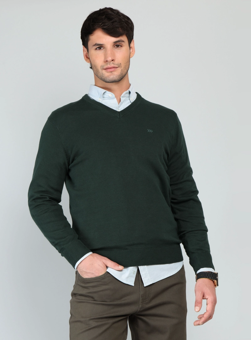 SWEATER CUELLO V REGULAR FIT VERDE ARROW - 1