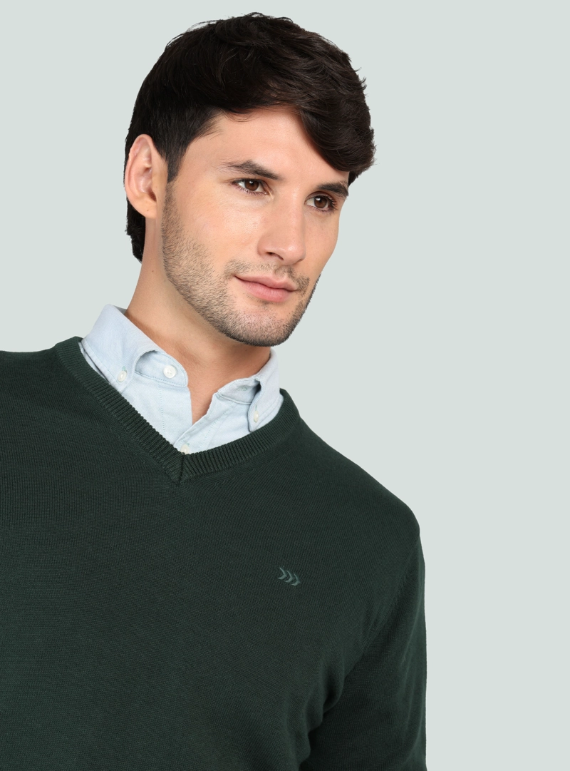 SWEATER CUELLO V REGULAR FIT VERDE ARROW - 3