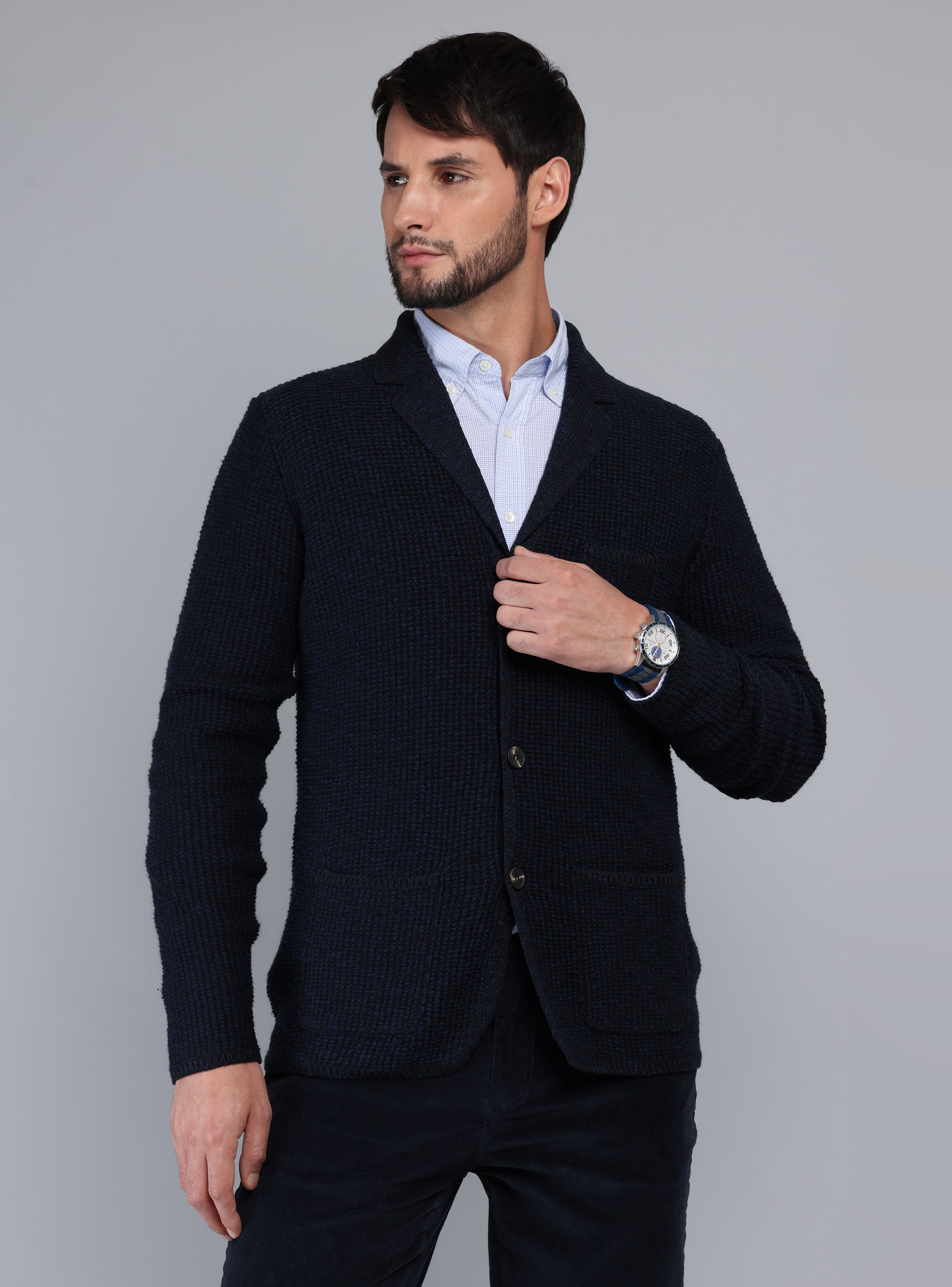 CARDIGAN TEXTURADO REGULAR FIT AZUL MARINO ARROW - 1