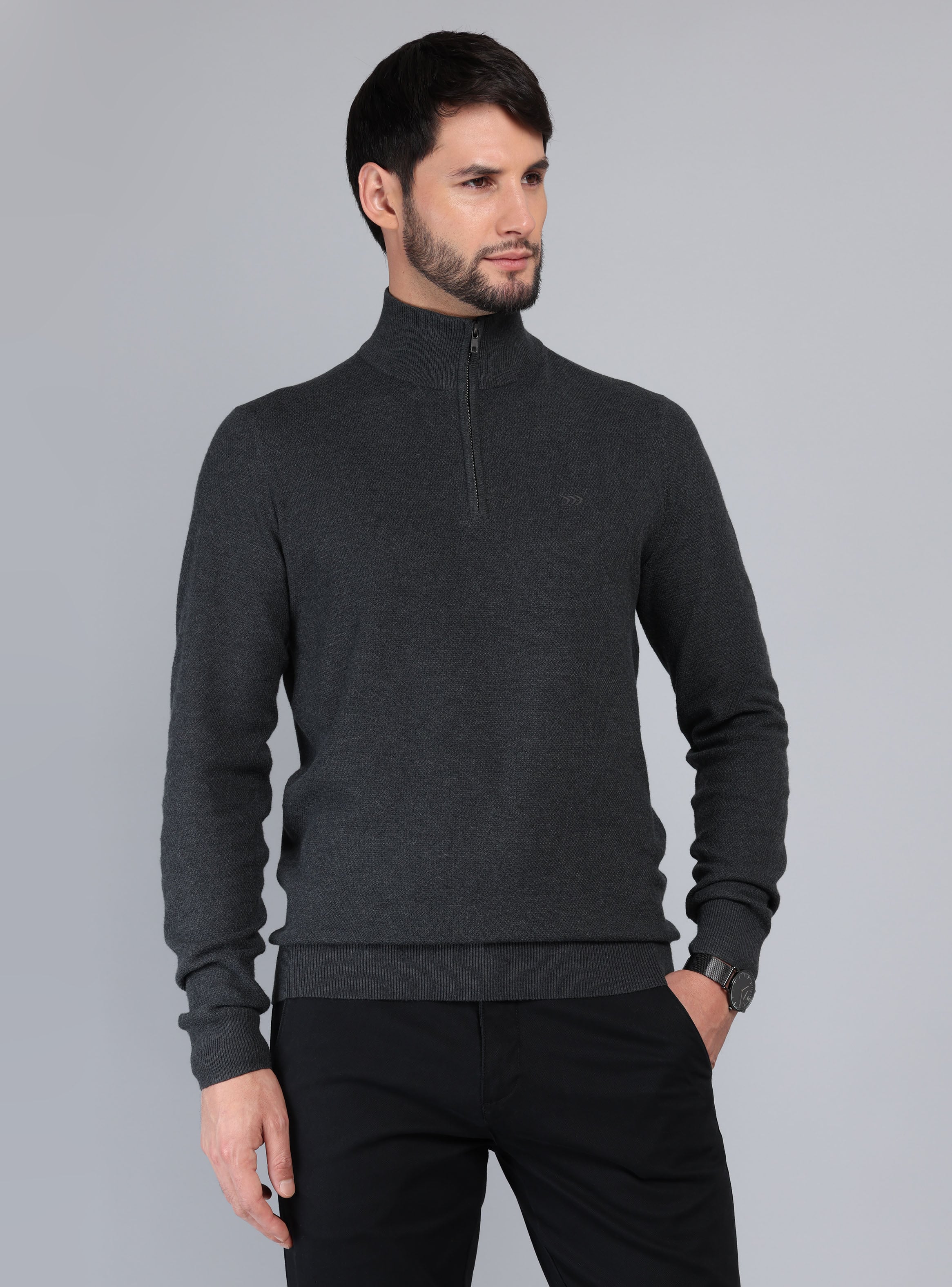 SWEATER CUELLO ALTO REGULAR FIT GRIS OSCURO ARROW - 1