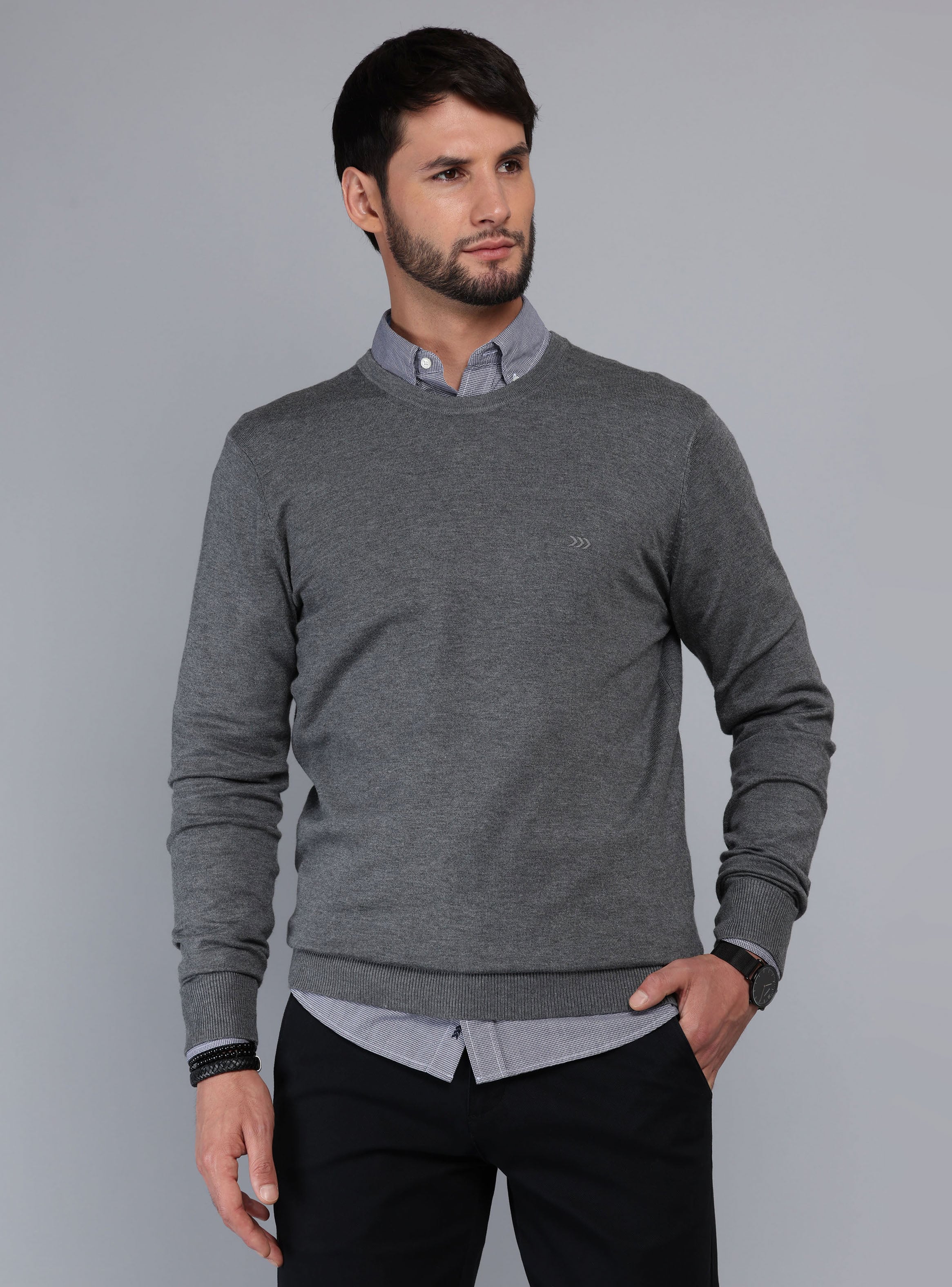 SWEATER CUELLO REDONDO REGULAR FIT GRIS ARROW - 1