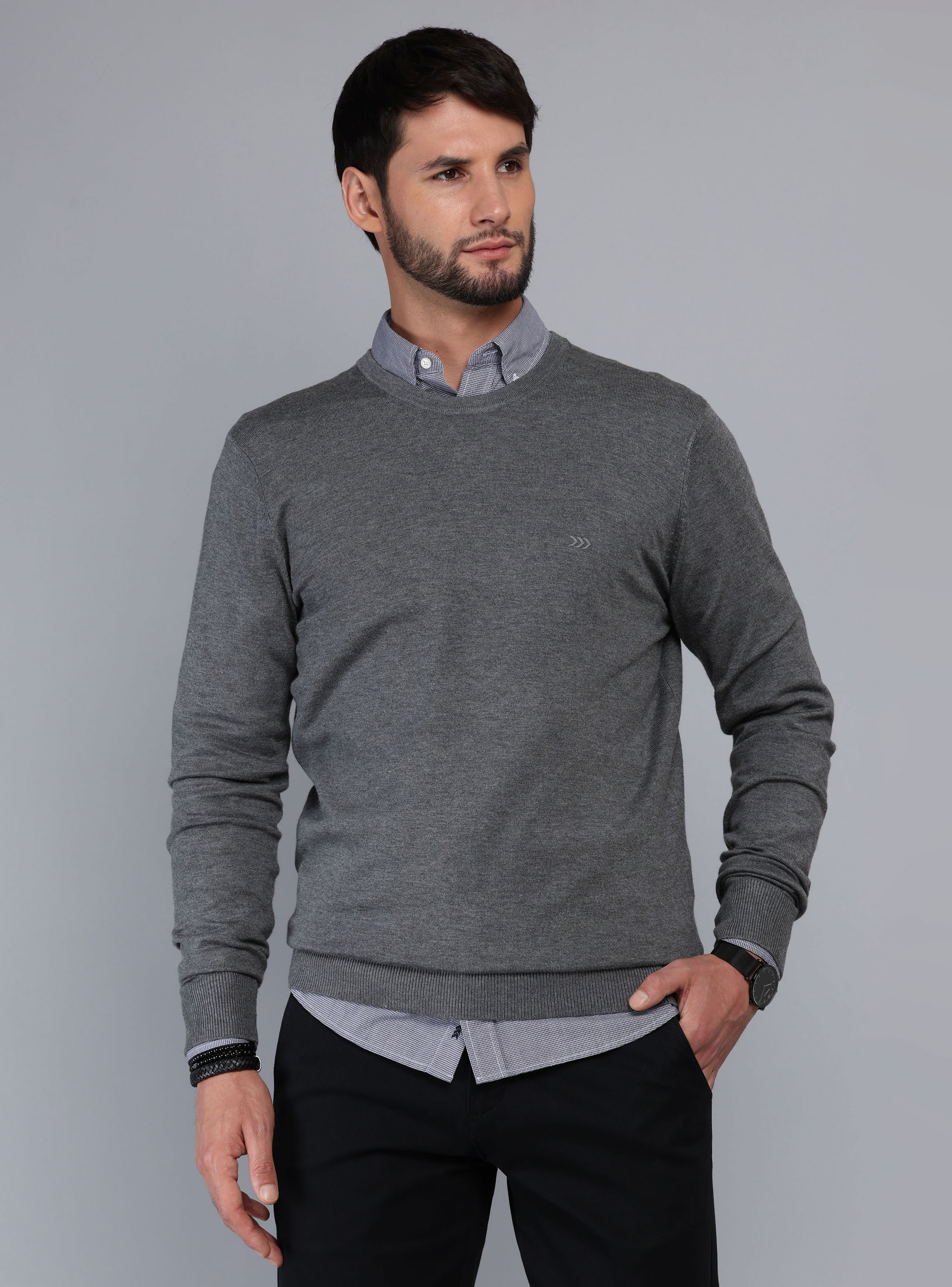 SWEATER CUELLO REDONDO REGULAR FIT GRIS ARROW - 1