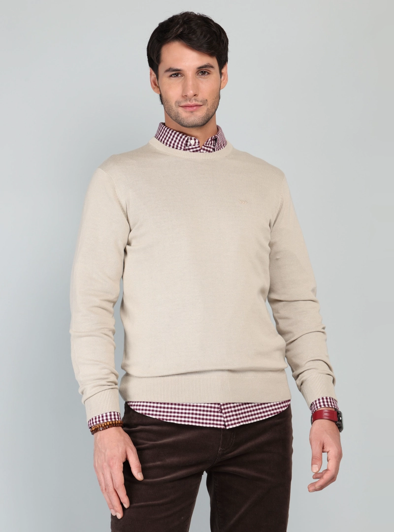 SWEATER CUELLO REDONDO REGULAR FIT BEIGE ARROW - 1