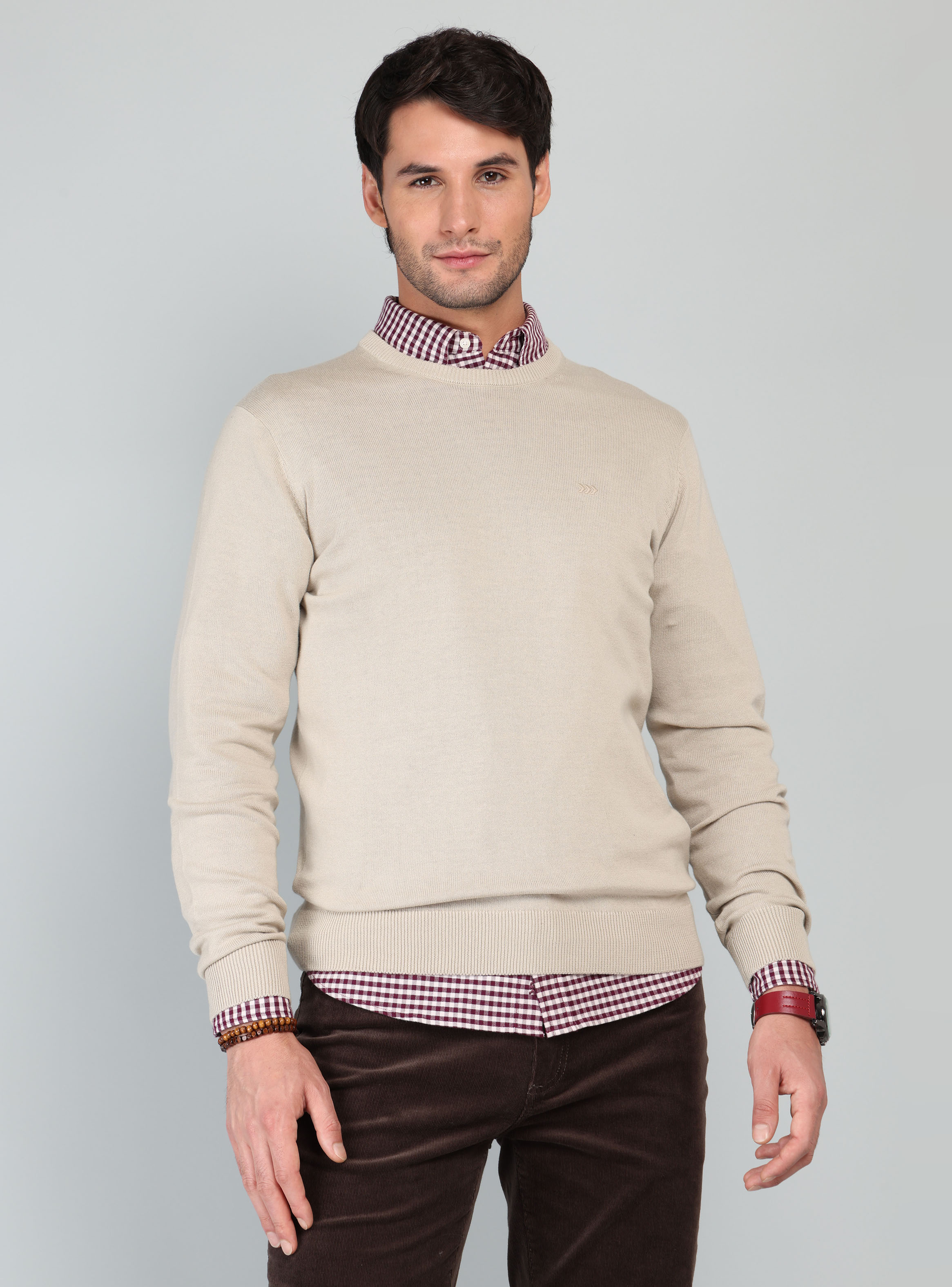SWEATER CUELLO REDONDO REGULAR FIT BEIGE ARROW - 1