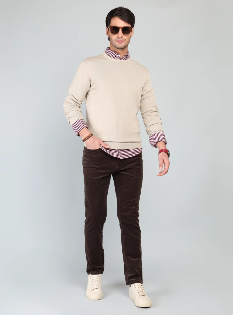 SWEATER CUELLO REDONDO REGULAR FIT BEIGE ARROW - 4