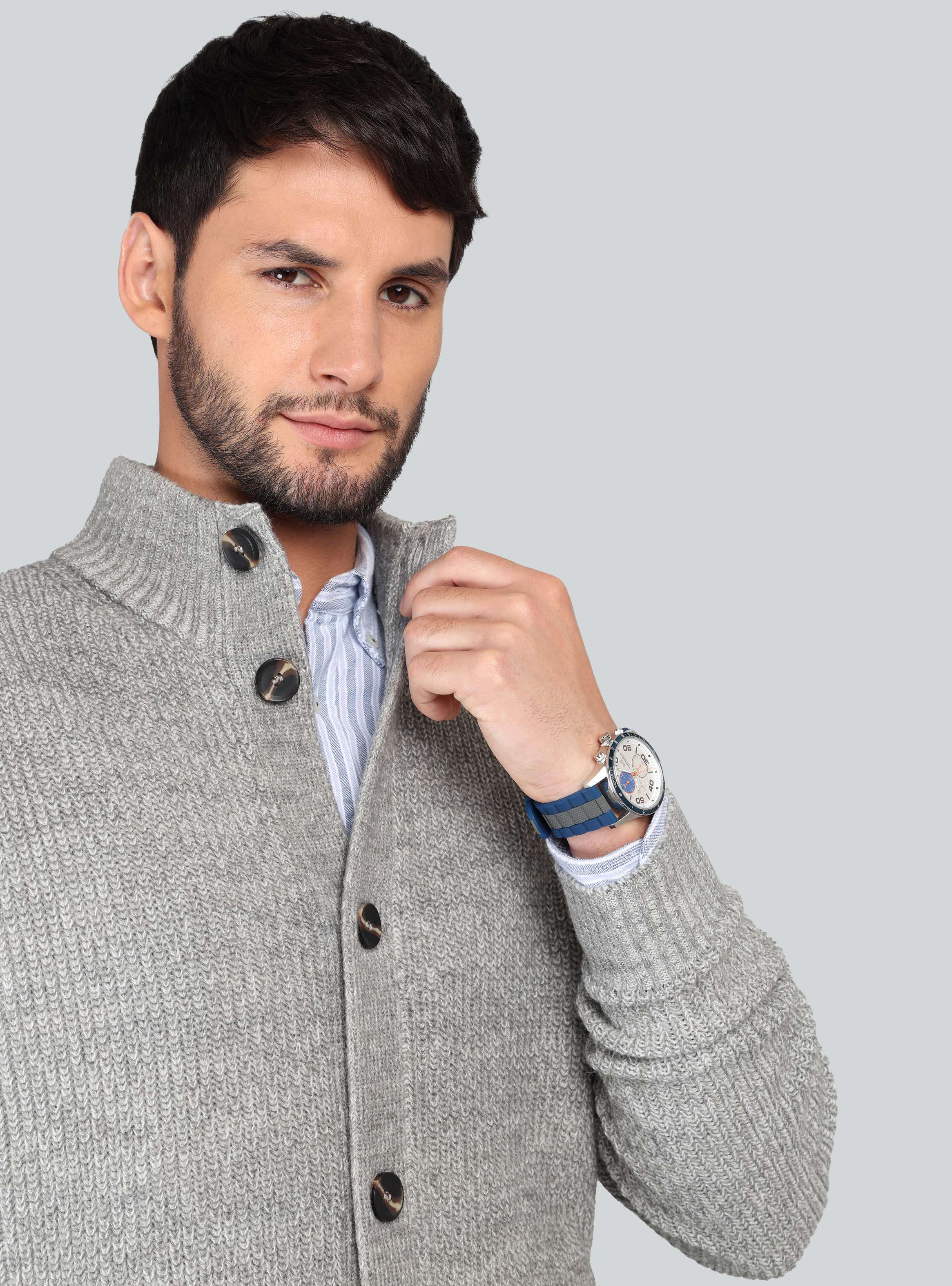 CARDIGAN CUELLO ALTO REGULAR FIT GRIS ARROW - 3