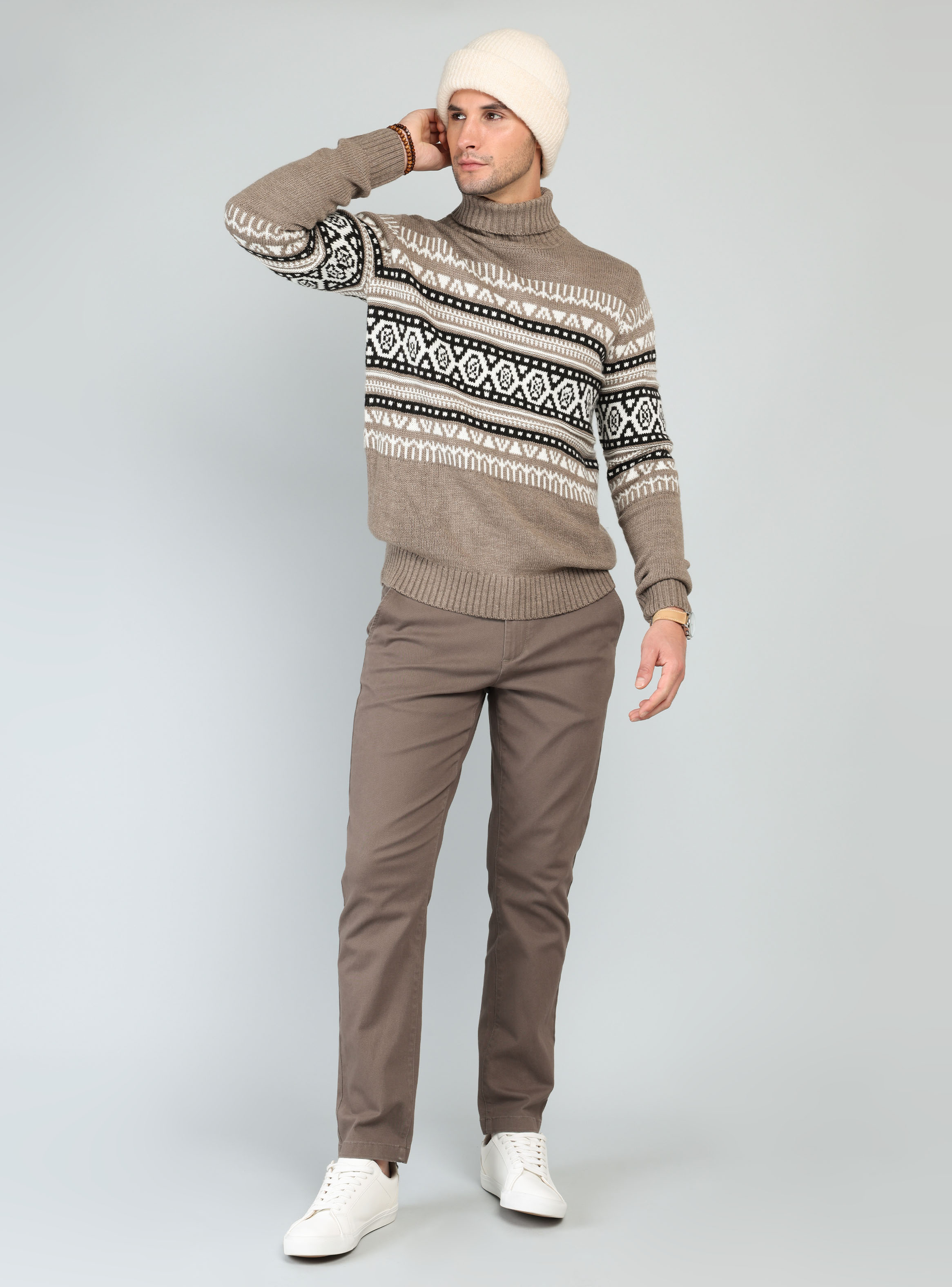 SWEATER CUELLO ALTO REGULAR FIT BEIGE ARROW - 4
