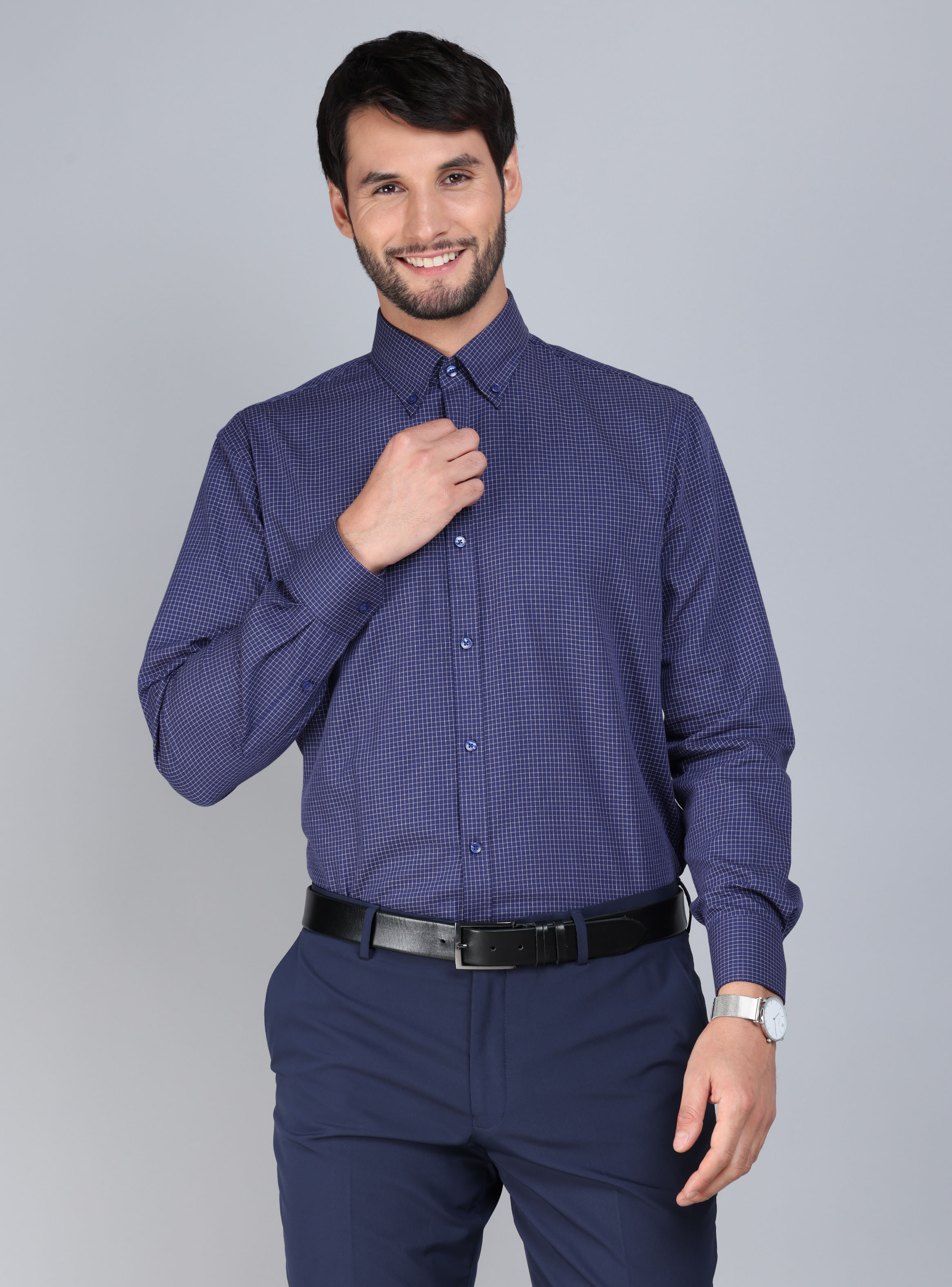 CAMISA FORMAL A CUADROS TAILORED FIT AZUL ARROW - 1
