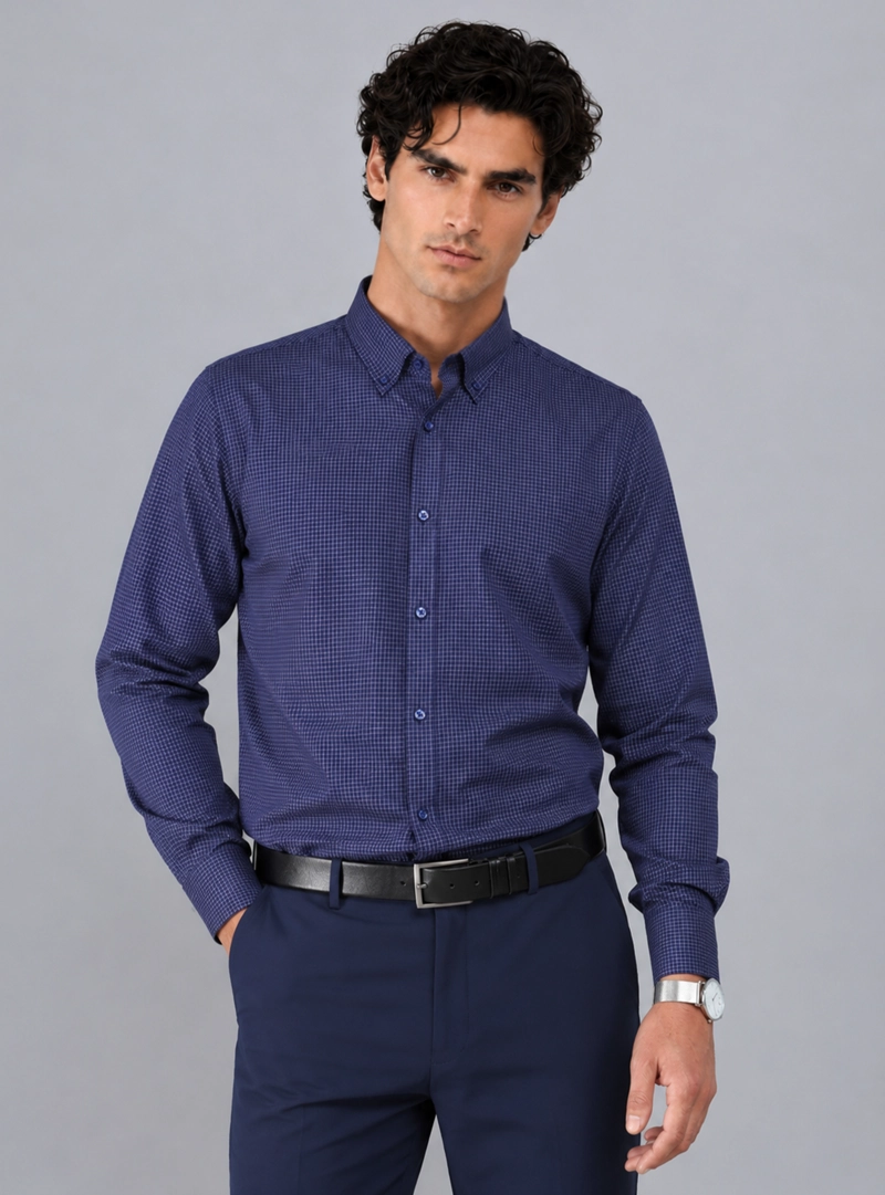 CAMISA FORMAL A CUADROS TAILORED FIT AZUL ARROW - 1