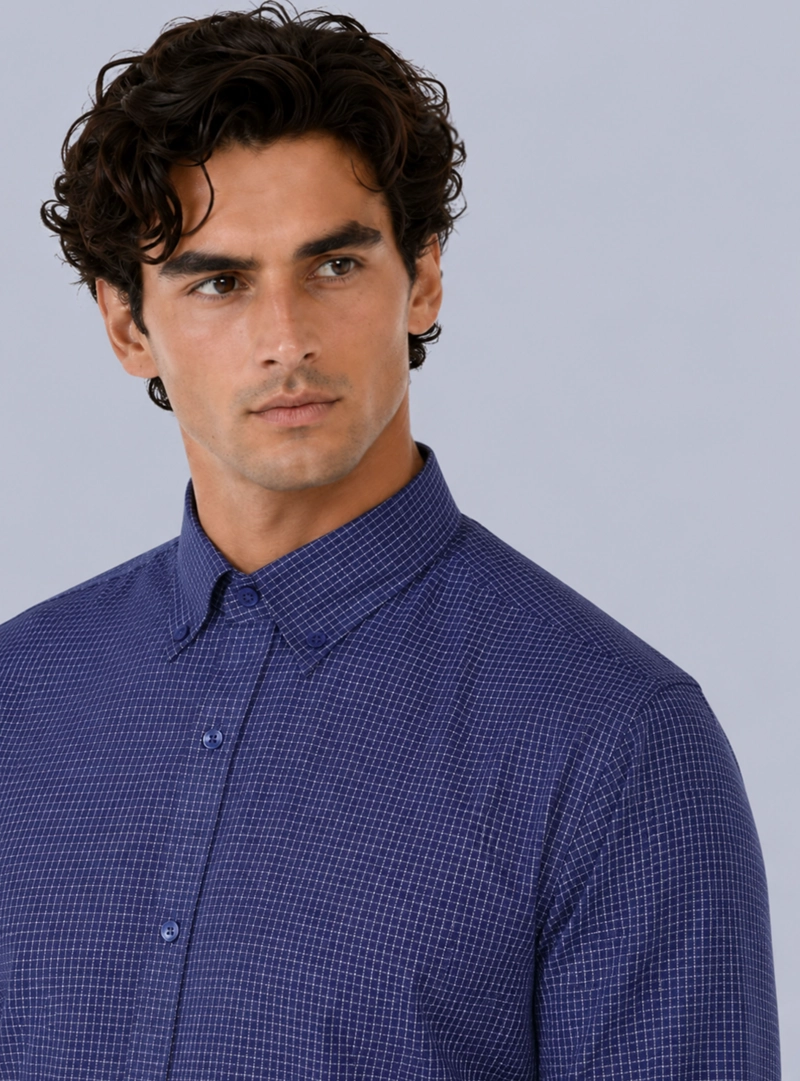 CAMISA FORMAL A CUADROS TAILORED FIT AZUL ARROW - 4