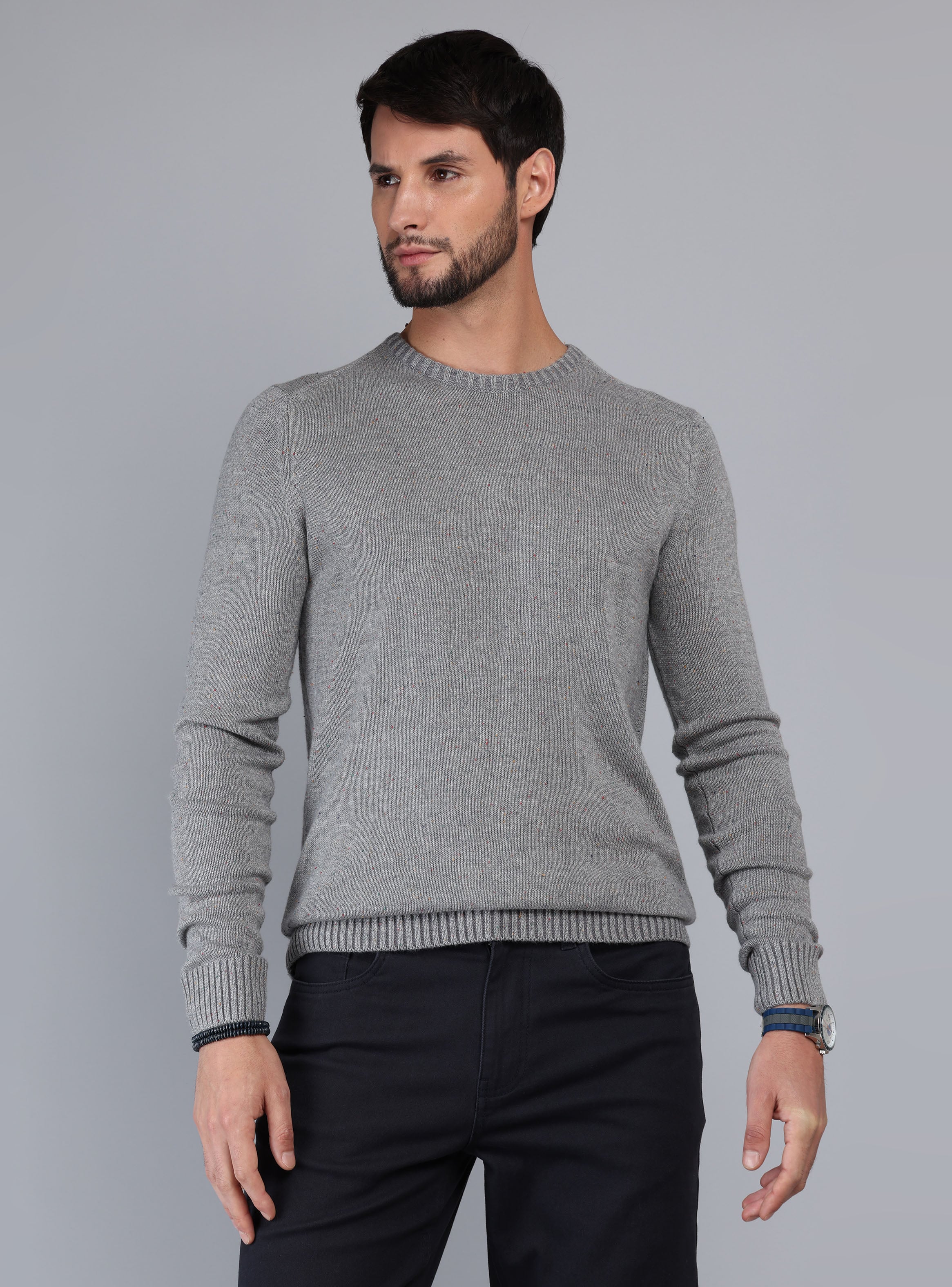 SWEATER CUELLO REDONDO REGULAR FIT GRIS ARROW - 1