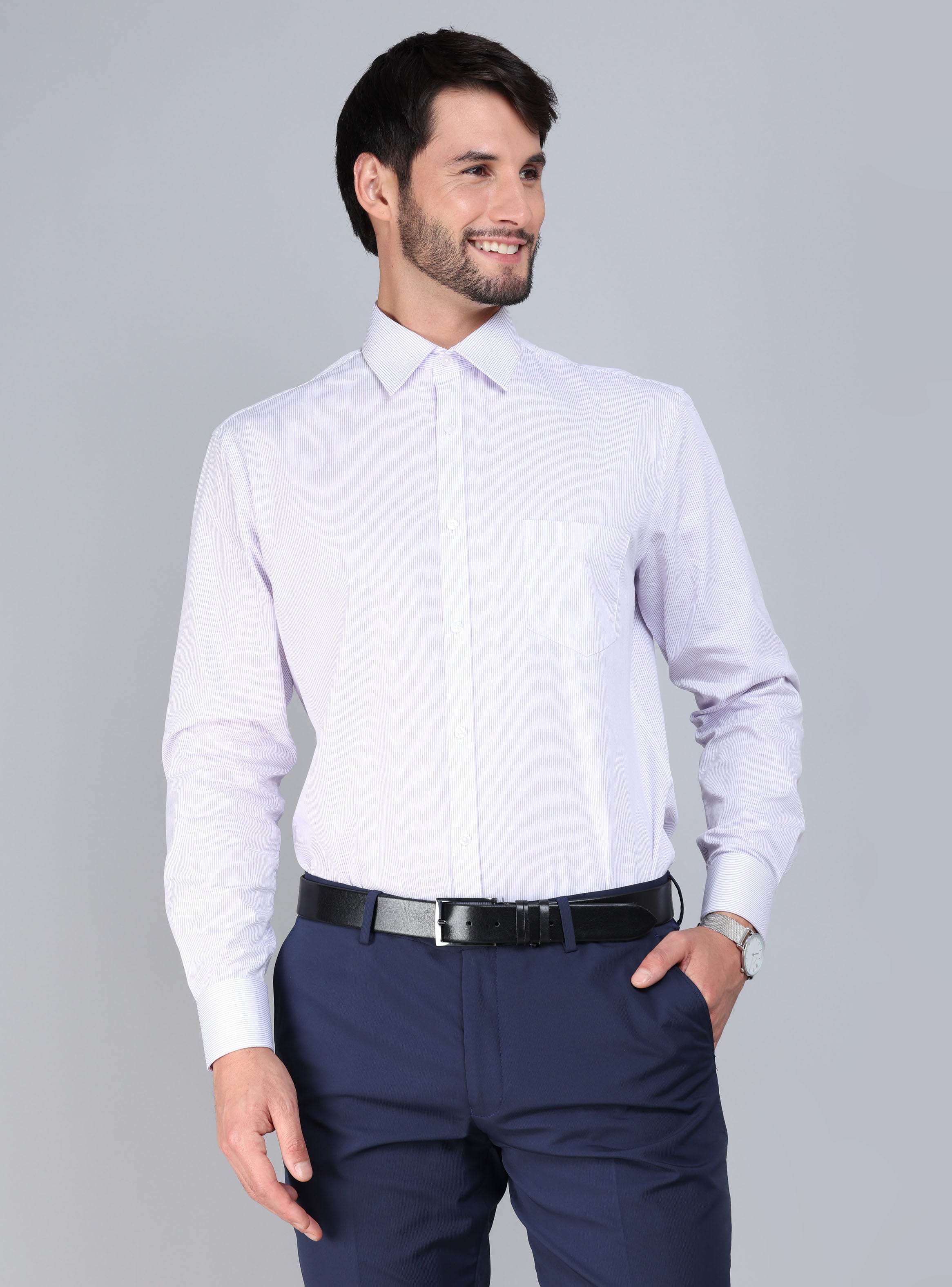 CAMISA FORMAL A RAYAS TAILORED FIT LILA ARROW - 1