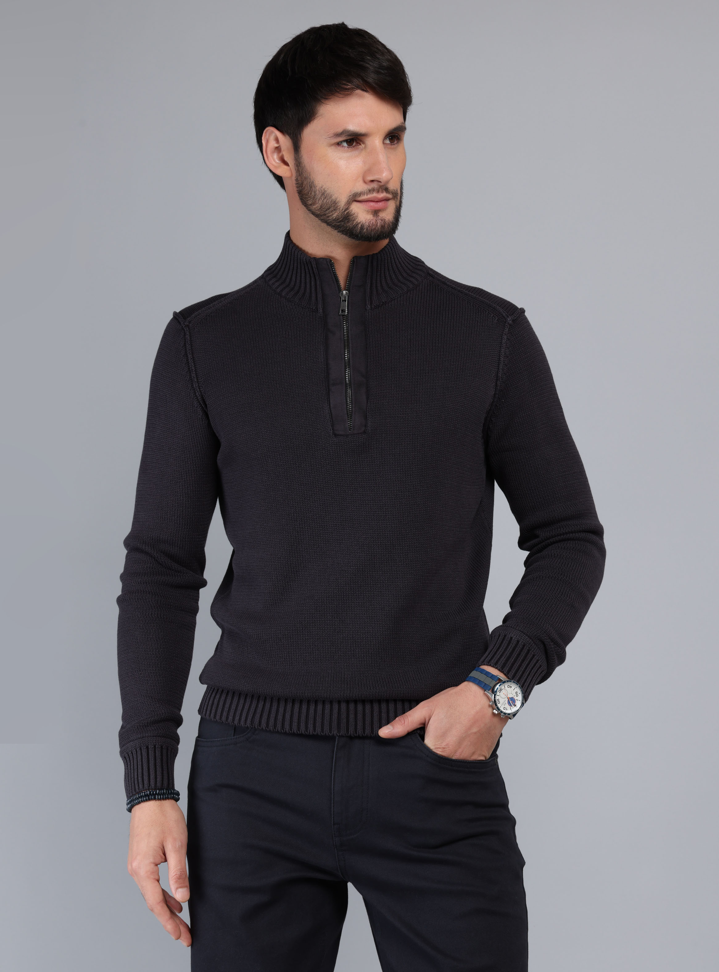SWEATER STONE WASH REGULAR FIT NEGRO ARROW - 1