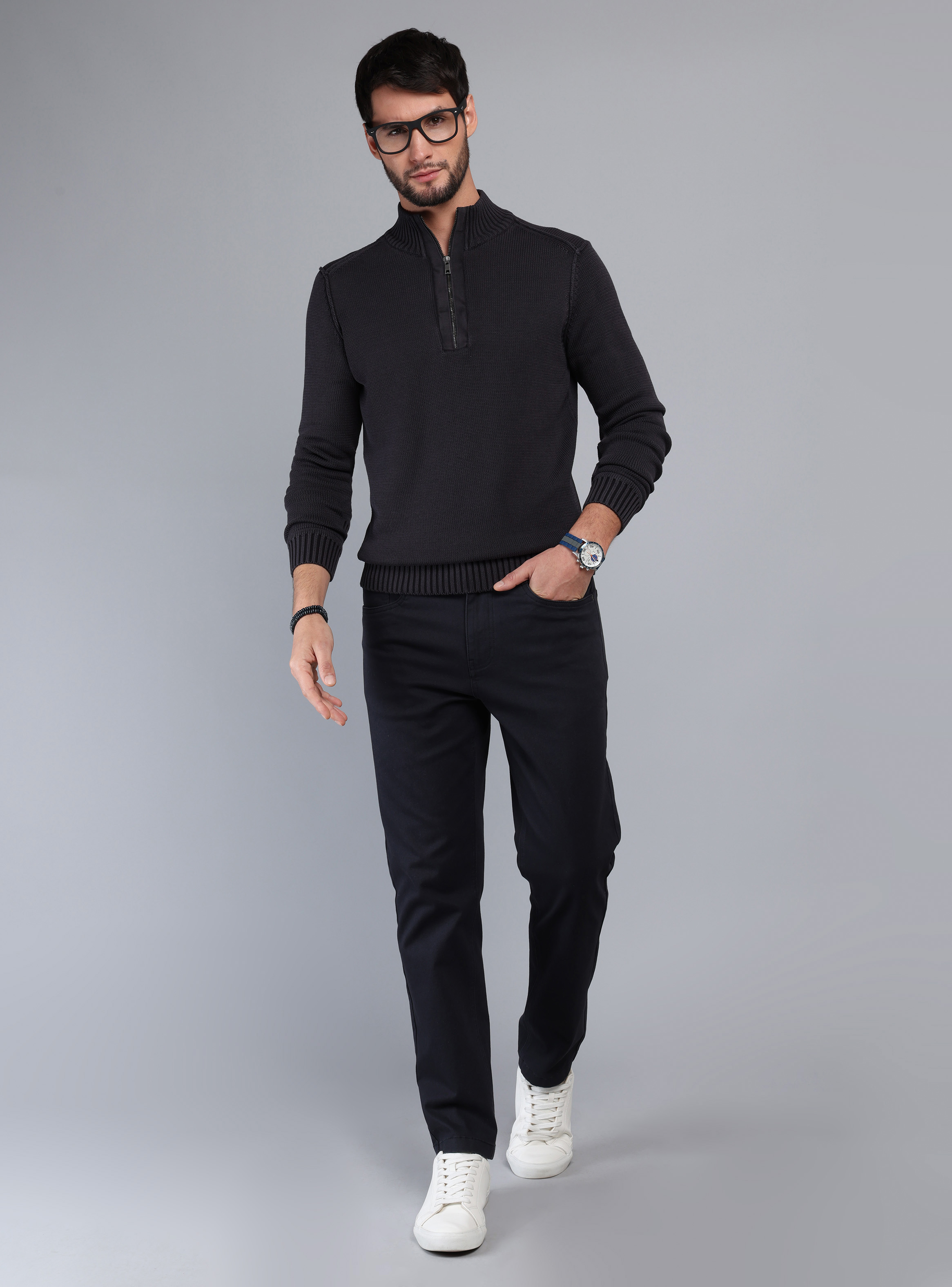 SWEATER STONE WASH REGULAR FIT NEGRO ARROW - 4