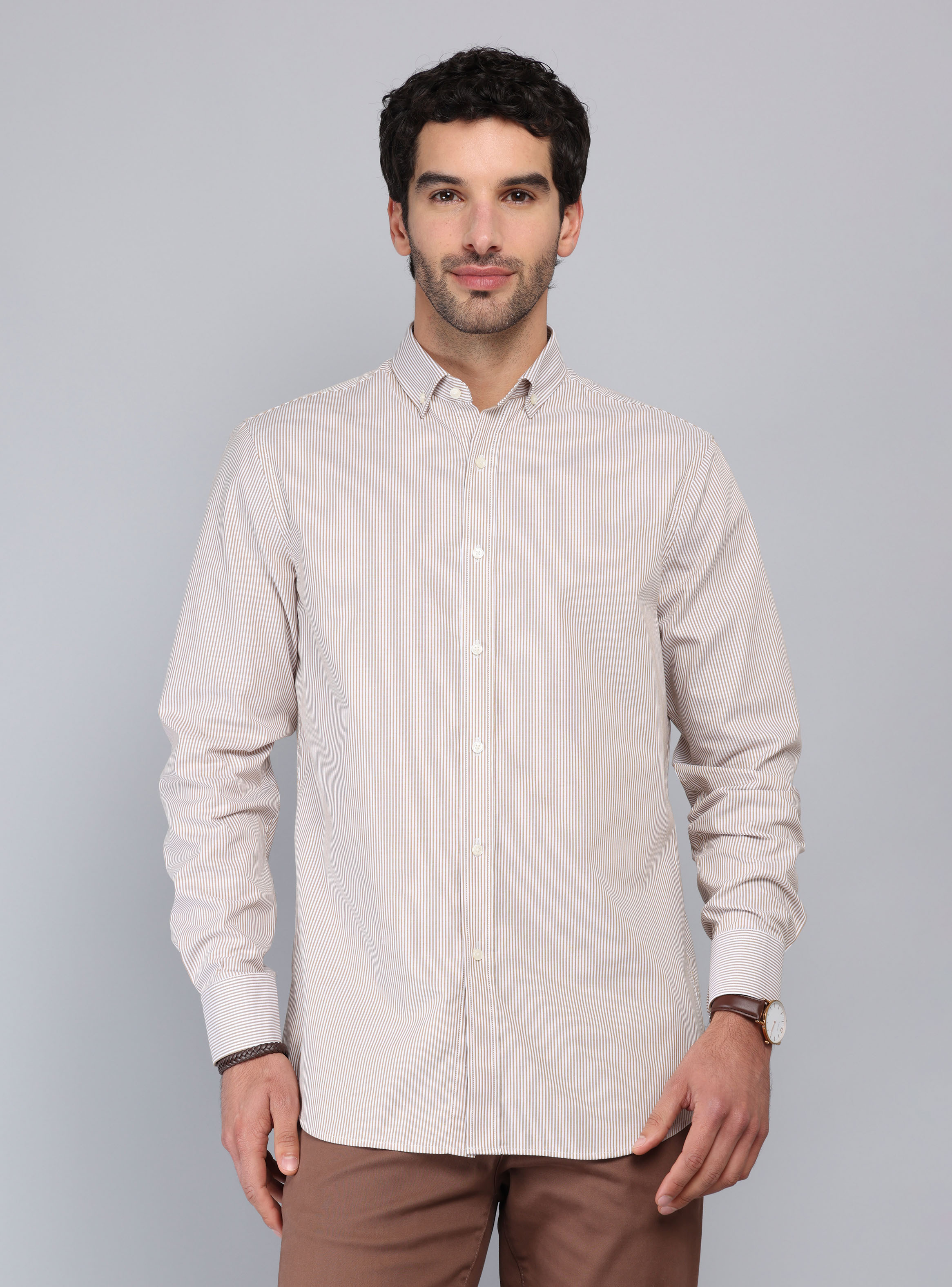CAMISA RAYAS TAILORED FIT BEIGE PIERO BUTTI - 1