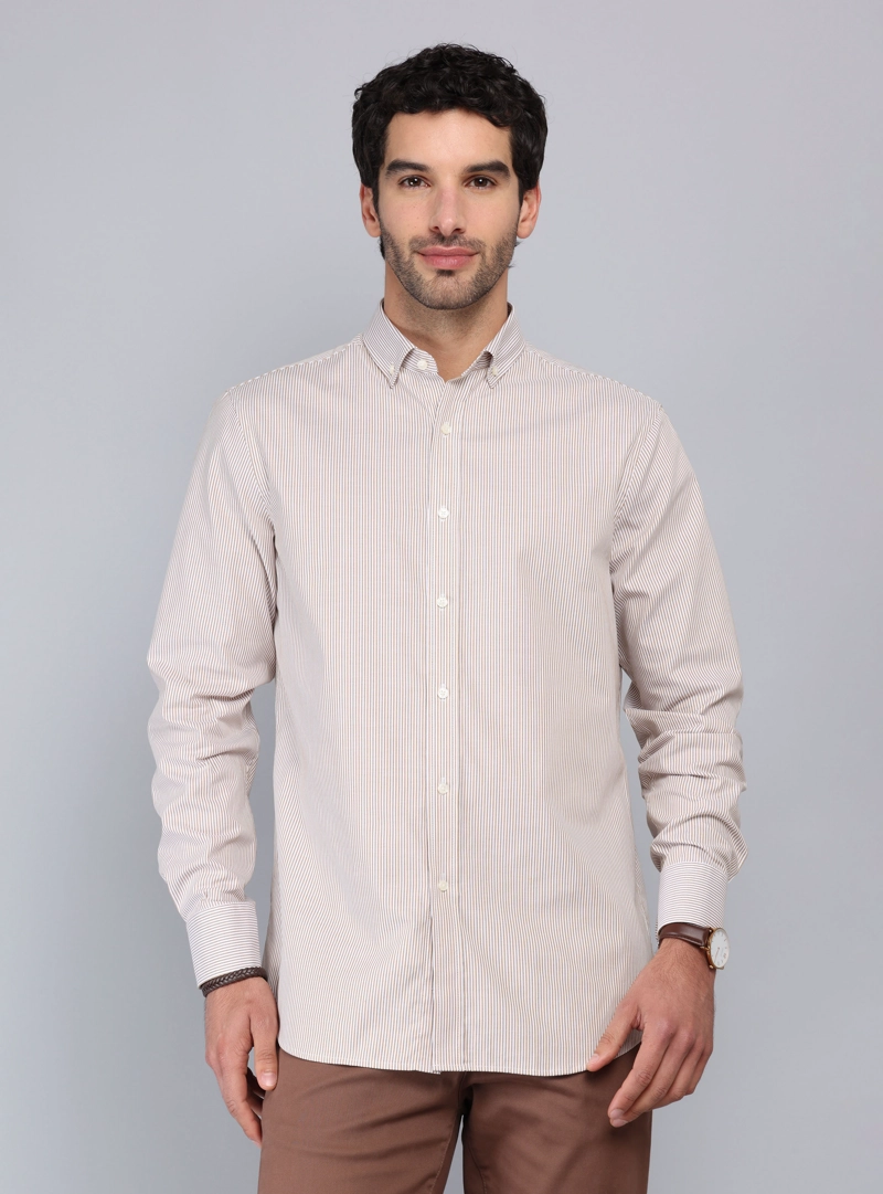 CAMISA RAYAS TAILORED FIT BEIGE PIERO BUTTI - 1