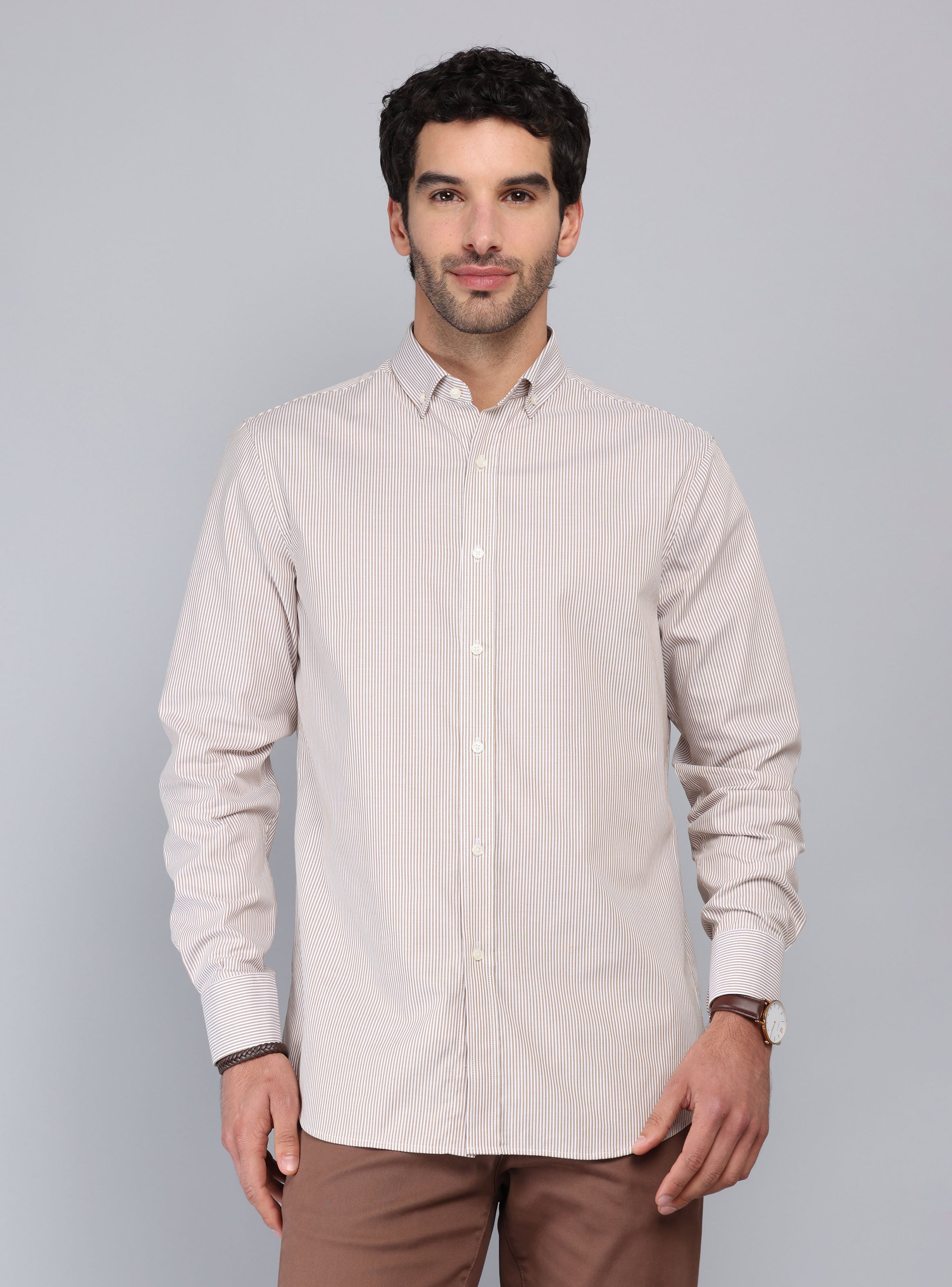 CAMISA RAYAS TAILORED FIT BEIGE PIERO BUTTI - 1