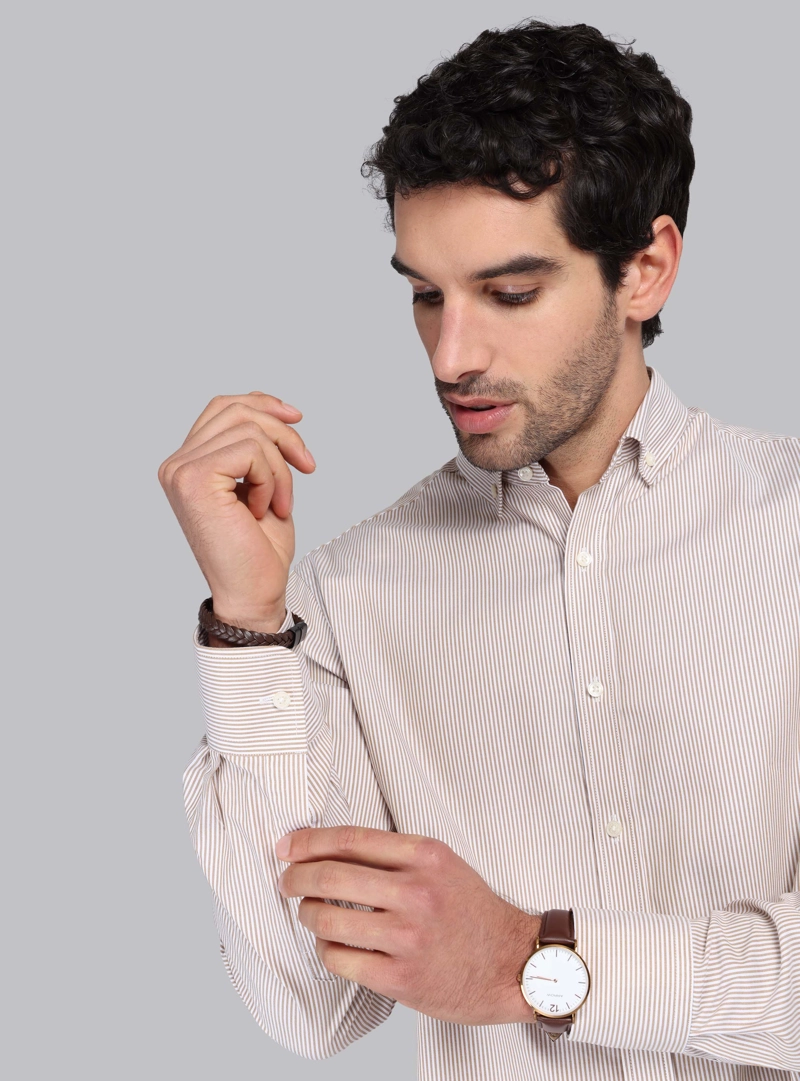 CAMISA RAYAS TAILORED FIT BEIGE PIERO BUTTI - 3