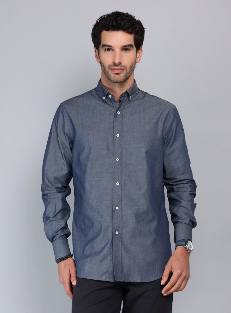 CAMISA DENIM TAILORED FIT AZUL MARINO PIERO BUTTI - 1