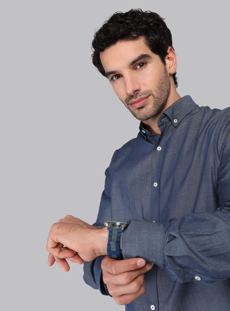 CAMISA DENIM TAILORED FIT AZUL MARINO PIERO BUTTI - 3