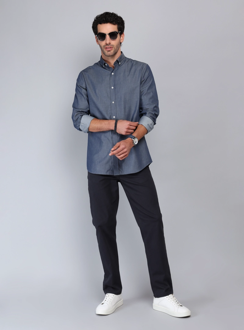 CAMISA DENIM TAILORED FIT AZUL MARINO PIERO BUTTI - 4