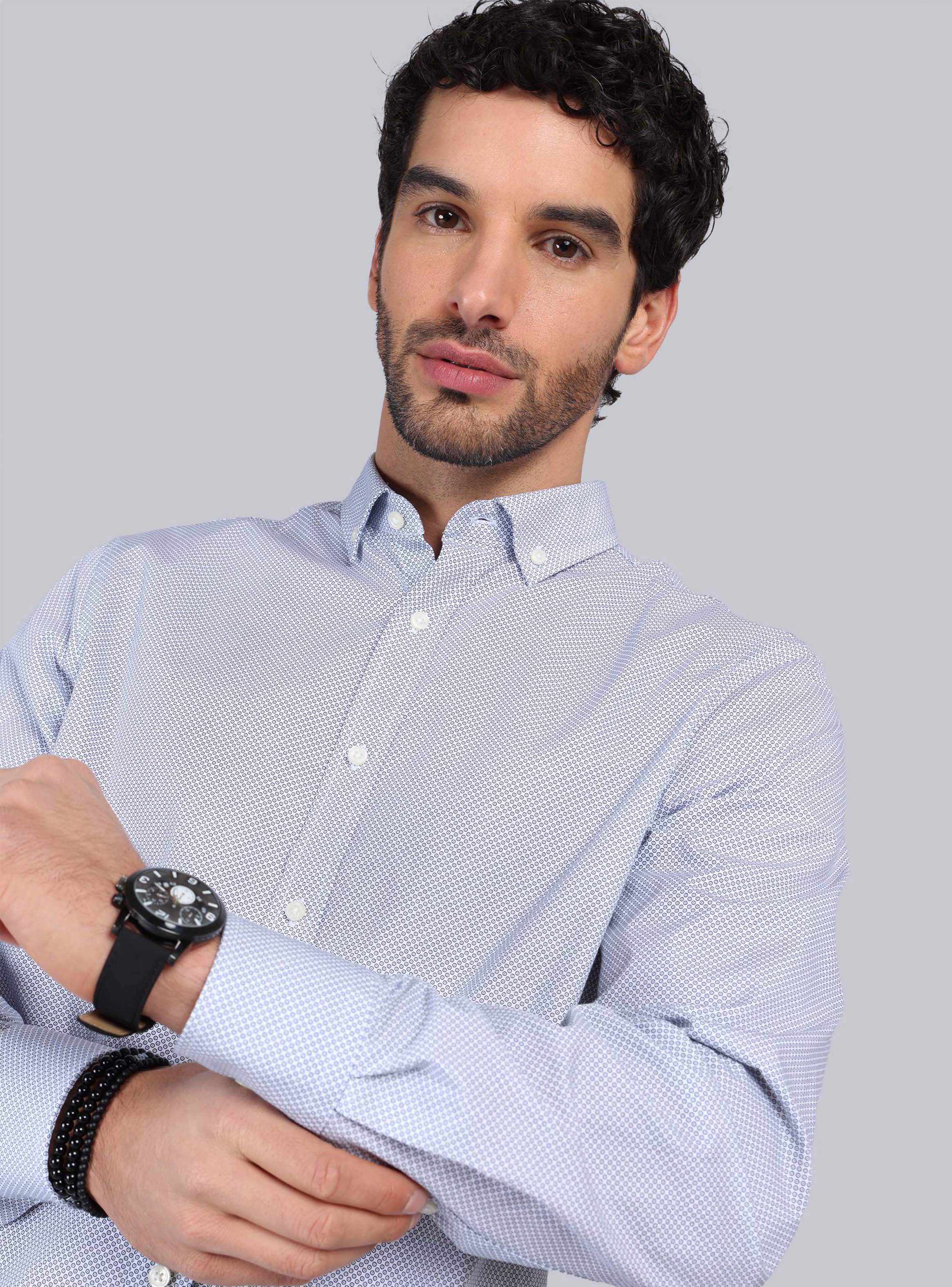 CAMISA PRINT TAILORED FIT AZUL PIERO BUTTI - 3