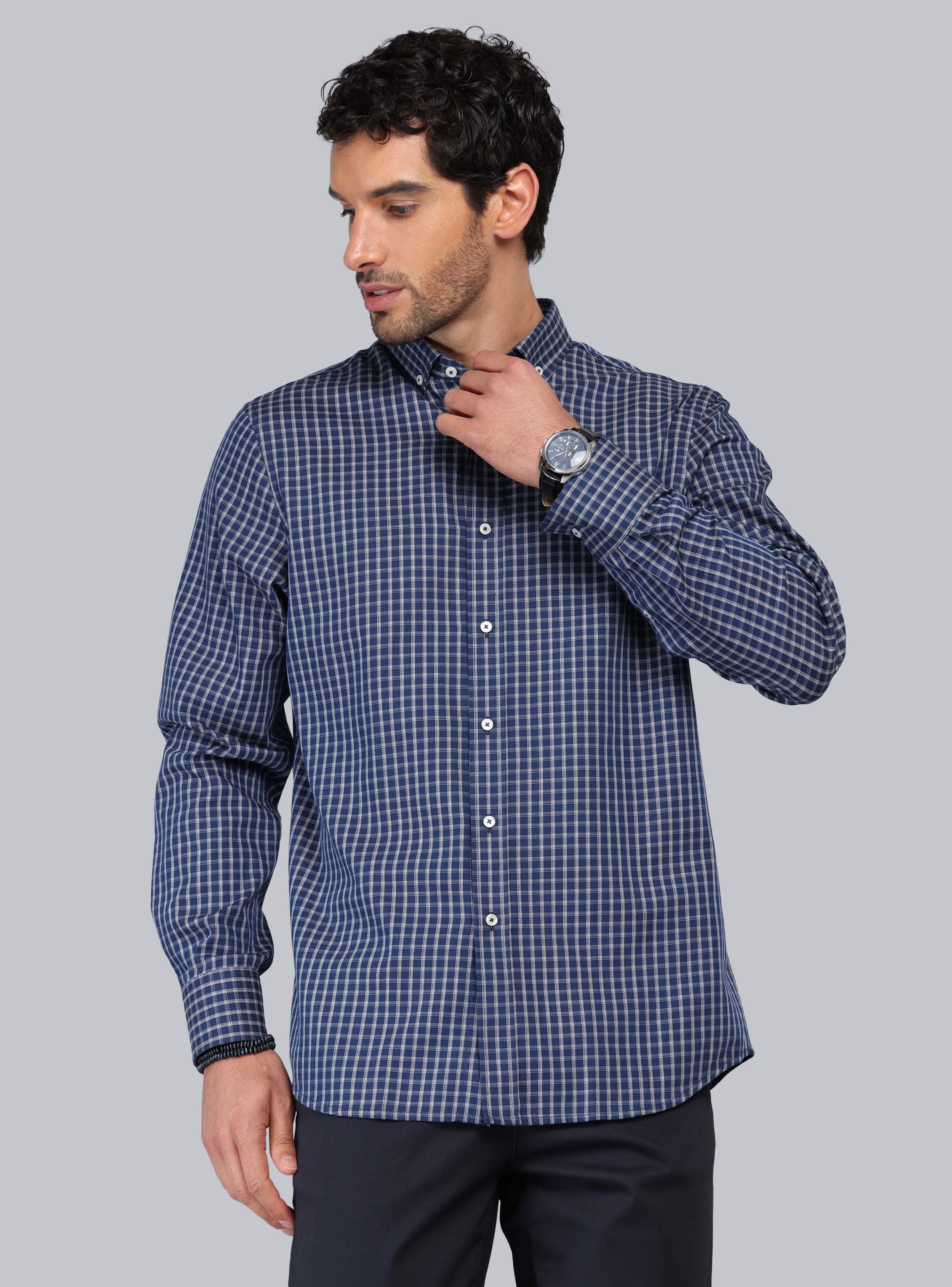 CAMISA CUADROS TAILORED FIT AZUL MARINO PIERO BUTTI - 1