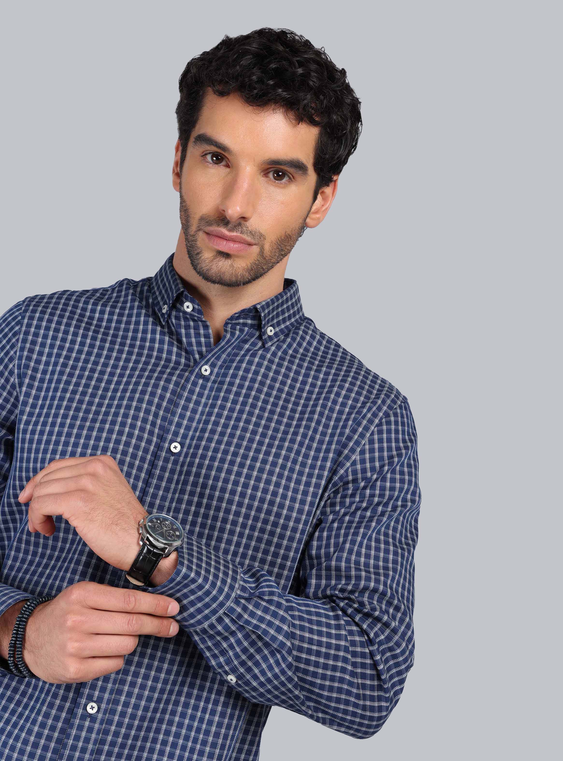 CAMISA CUADROS TAILORED FIT AZUL MARINO PIERO BUTTI - 3
