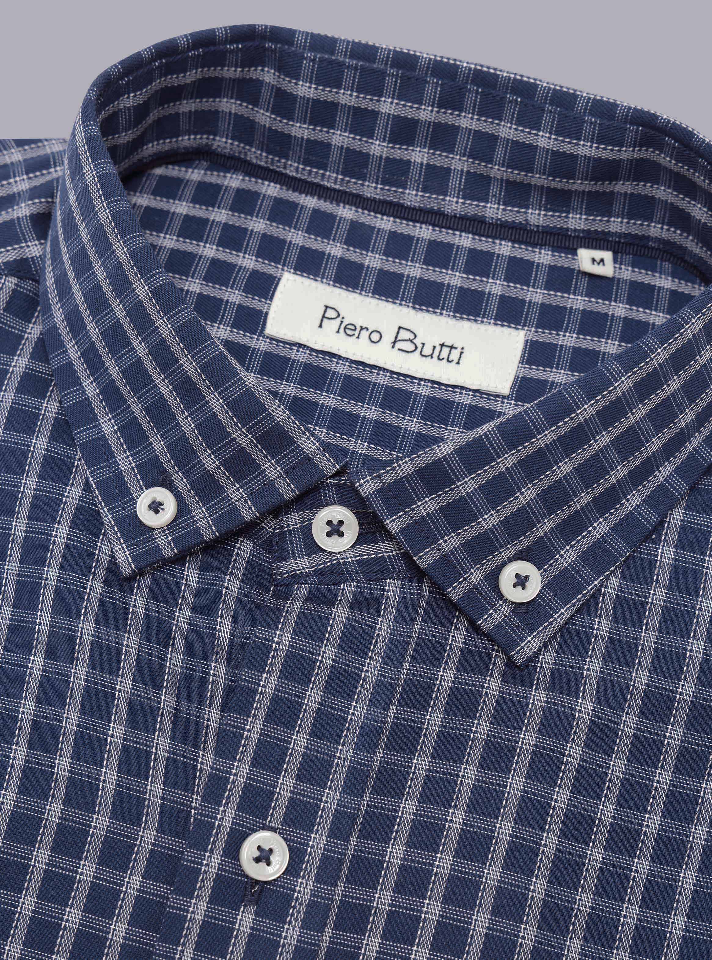 CAMISA CUADROS TAILORED FIT AZUL MARINO PIERO BUTTI - 5