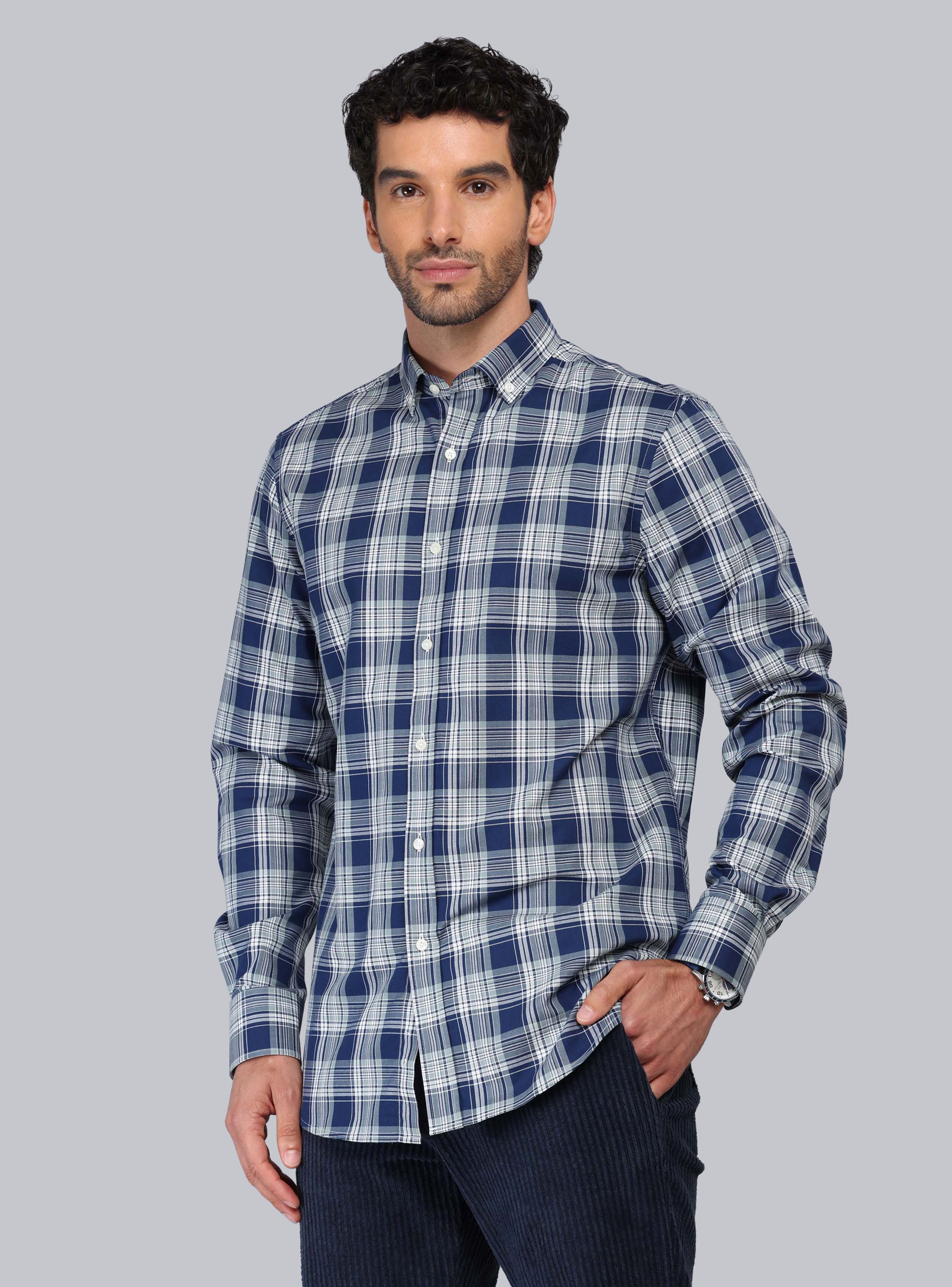 CAMISA CUADROS TAILORED FIT AZUL PIERO BUTTI - 1