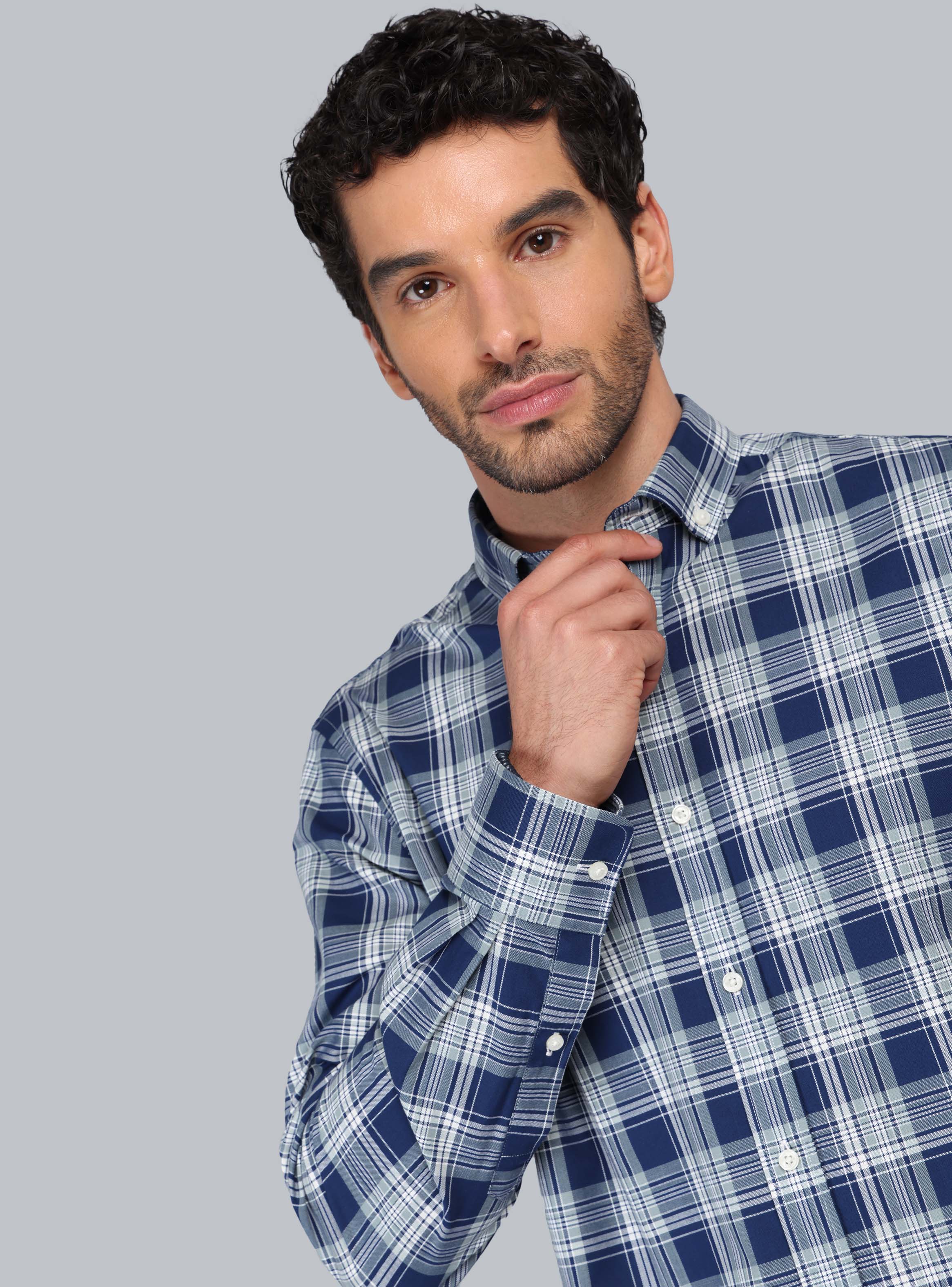 CAMISA CUADROS TAILORED FIT AZUL PIERO BUTTI - 3