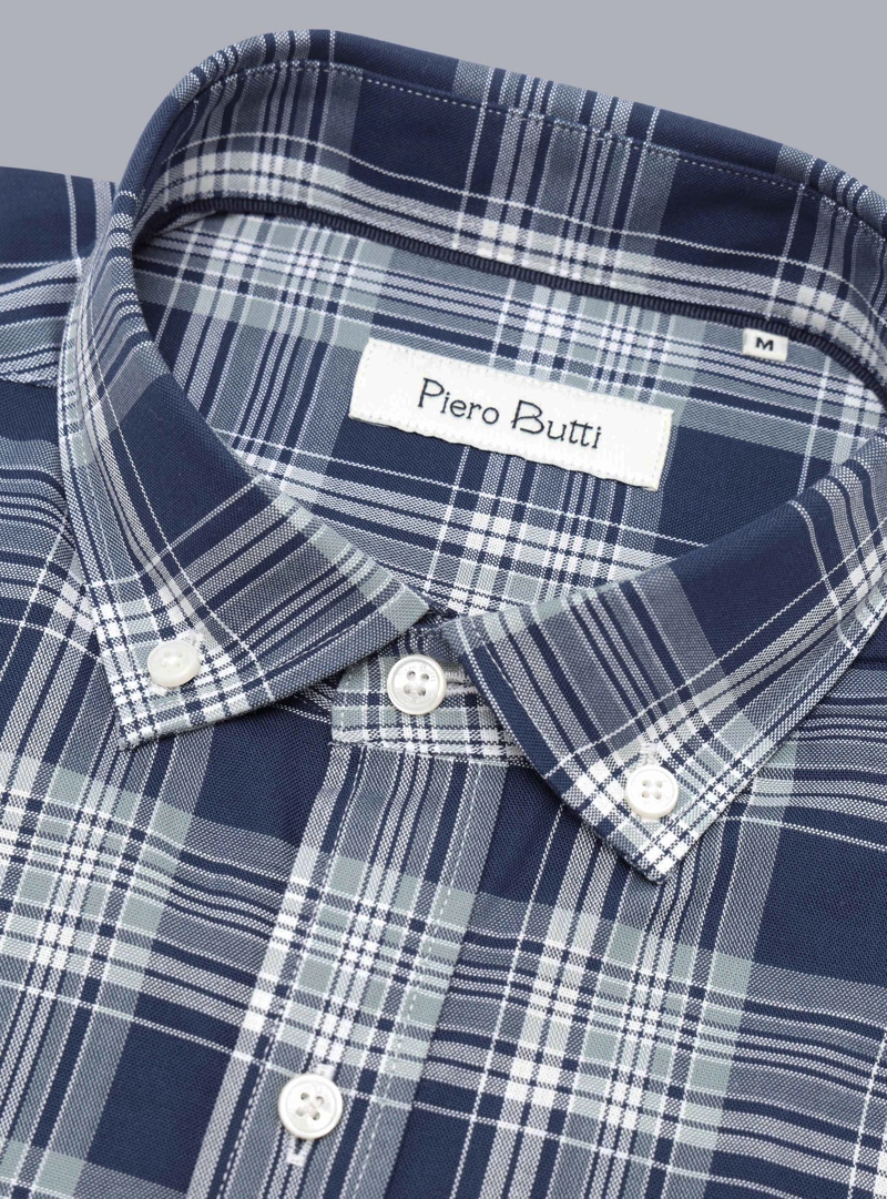 CAMISA CUADROS TAILORED FIT AZUL PIERO BUTTI - 5