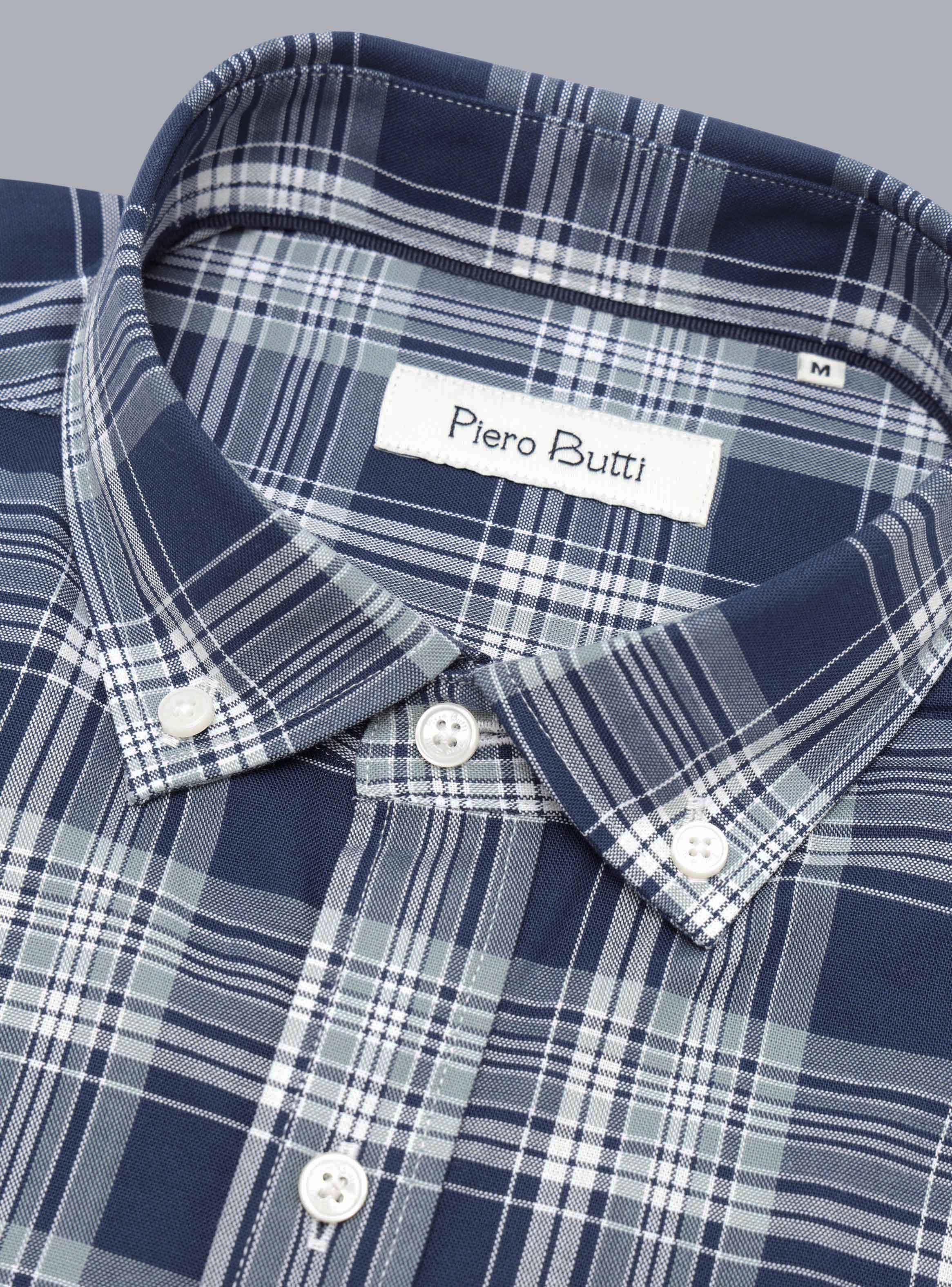 CAMISA CUADROS TAILORED FIT AZUL PIERO BUTTI - 5