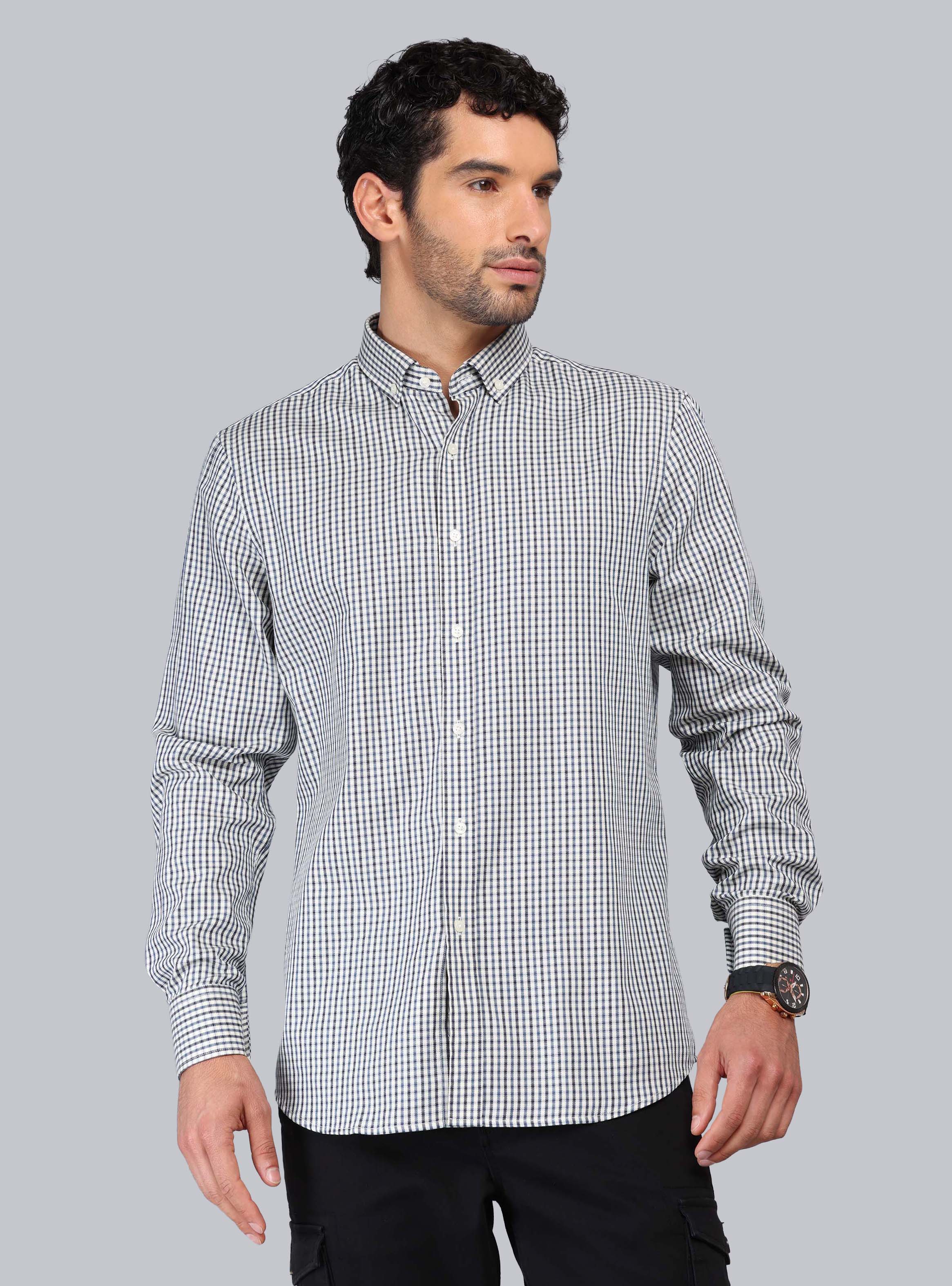 CAMISA CUADROS TAILORED FIT AZUL MARINO PIERO BUTTI - 1