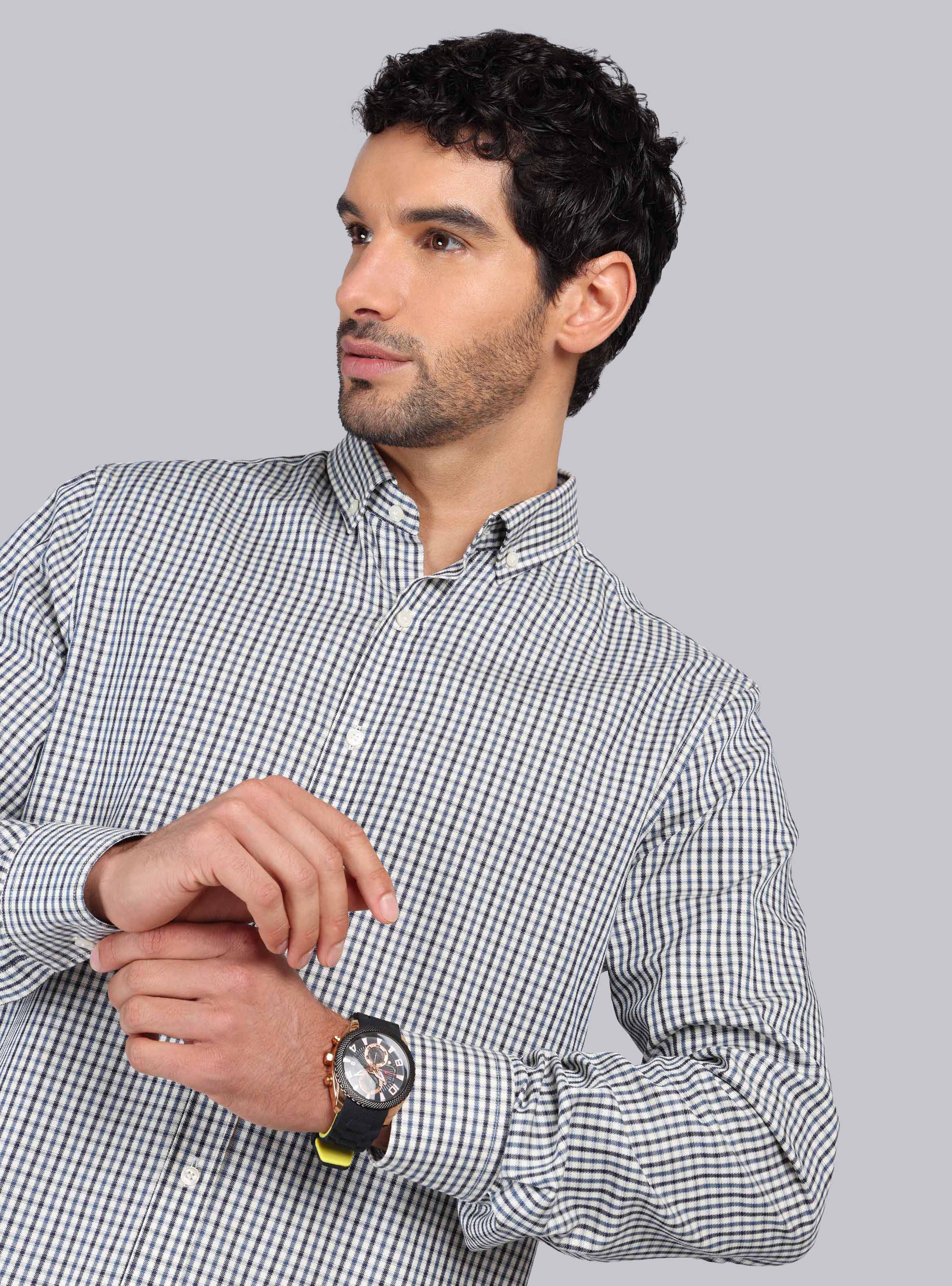 CAMISA CUADROS TAILORED FIT AZUL MARINO PIERO BUTTI - 3