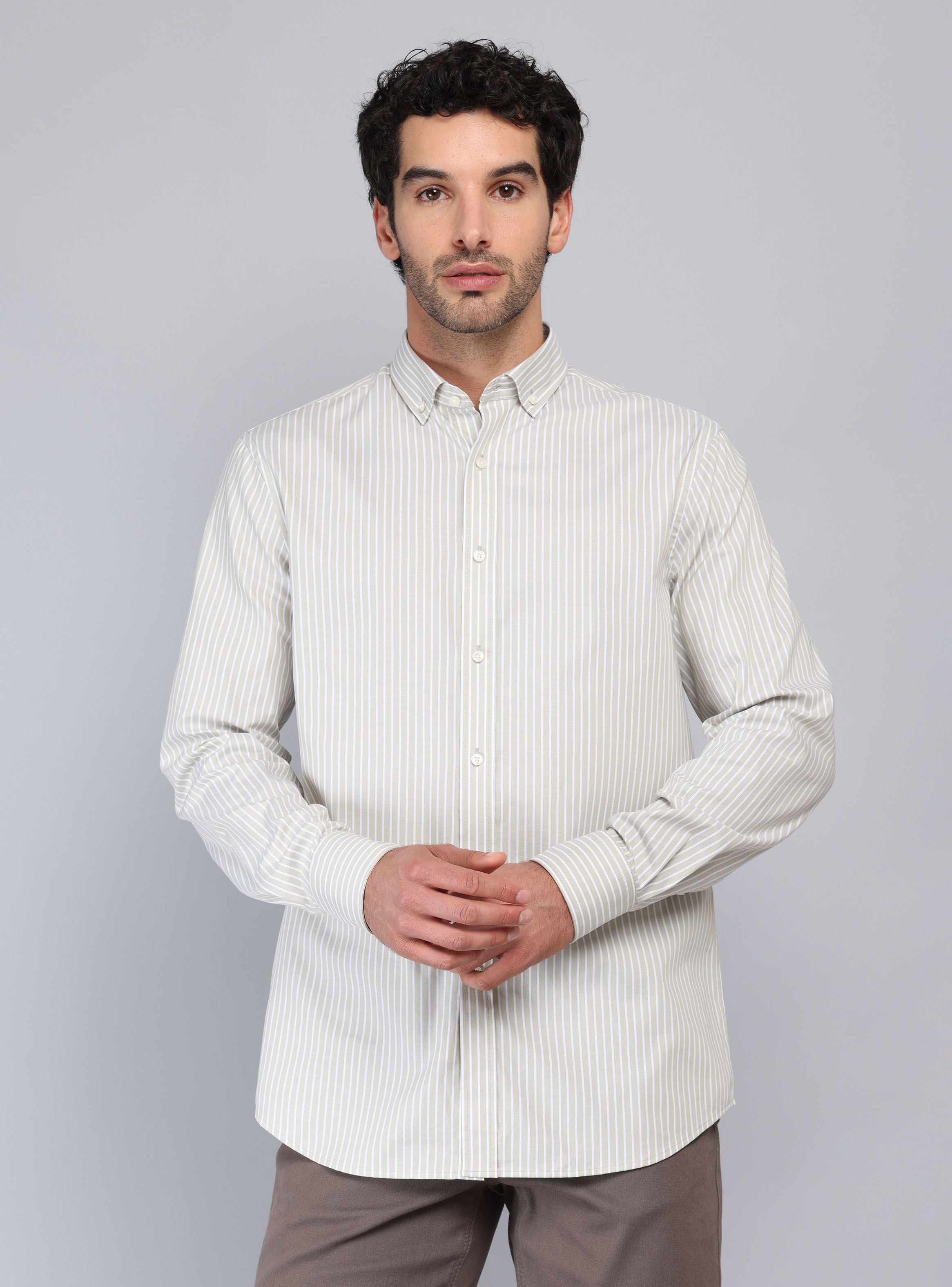 CAMISA RAYAS TAILORED FIT BEIGE PIERO BUTTI - 1