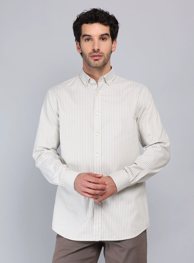 CAMISA RAYAS TAILORED FIT BEIGE PIERO BUTTI - 1