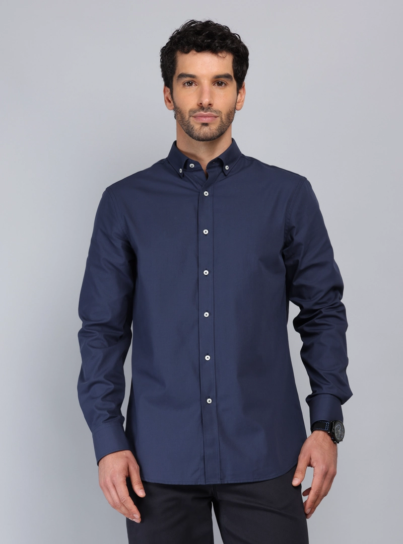 CAMISA TEXTURADA TAILORED FIT AZUL MARINO PIERO BUTTI - 1