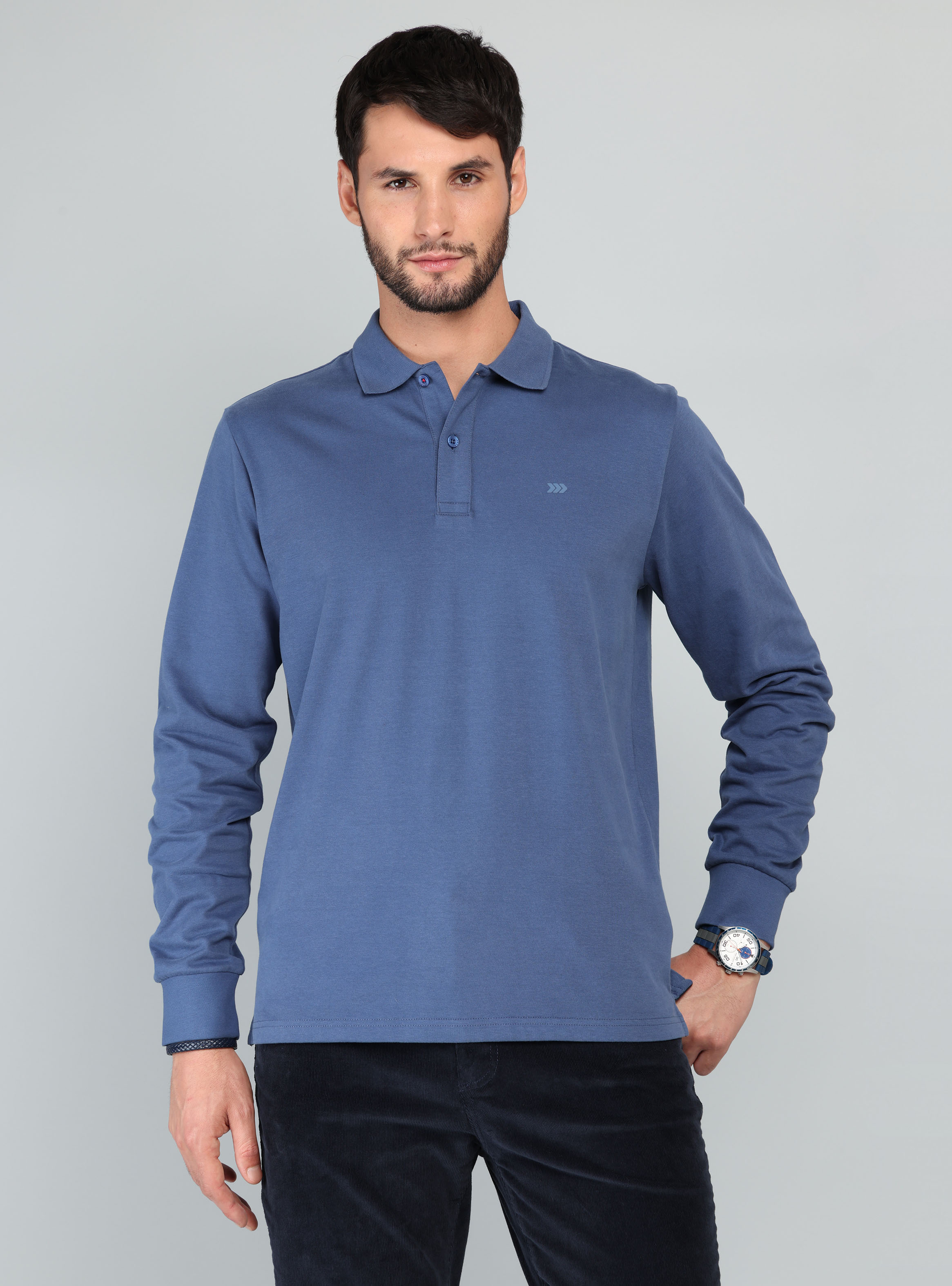 POLERA LISA MANGA LARGA REGULAR FIT DENIM ARROW - 1