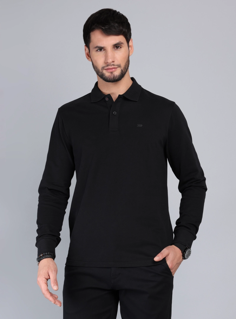 POLERA LISA MANGA LARGA REGULAR FIT NEGRO ARROW - 1