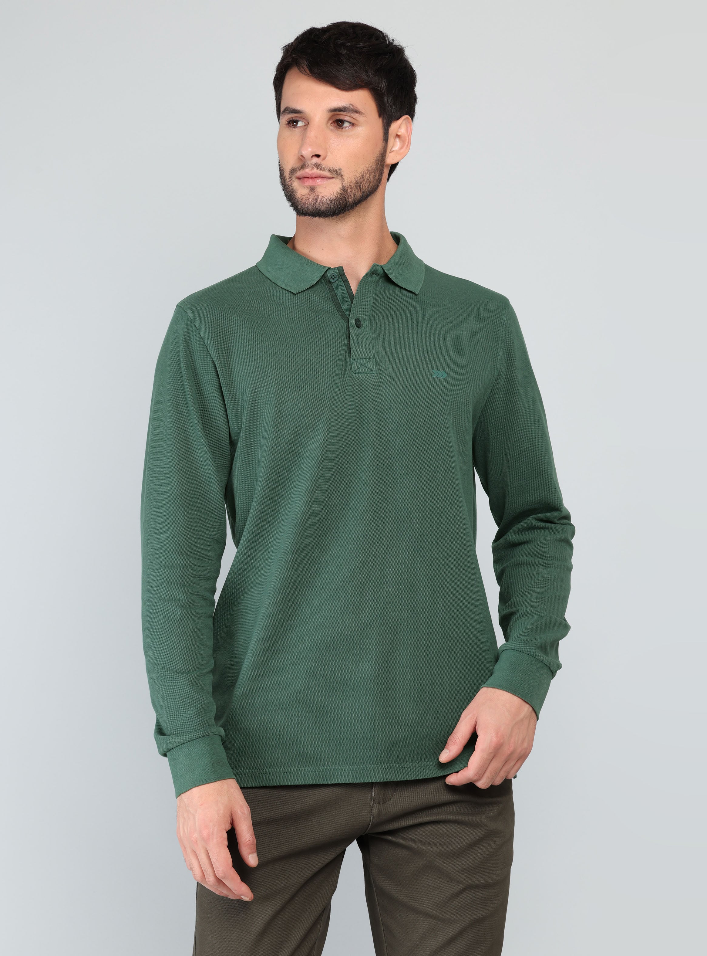 POLERA PIQUE STONE WASH REGULAR FIT VERDE ARROW - 1