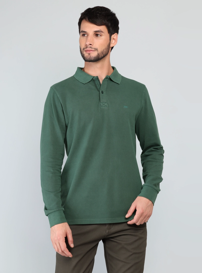 POLERA PIQUE STONE WASH REGULAR FIT VERDE ARROW - 1