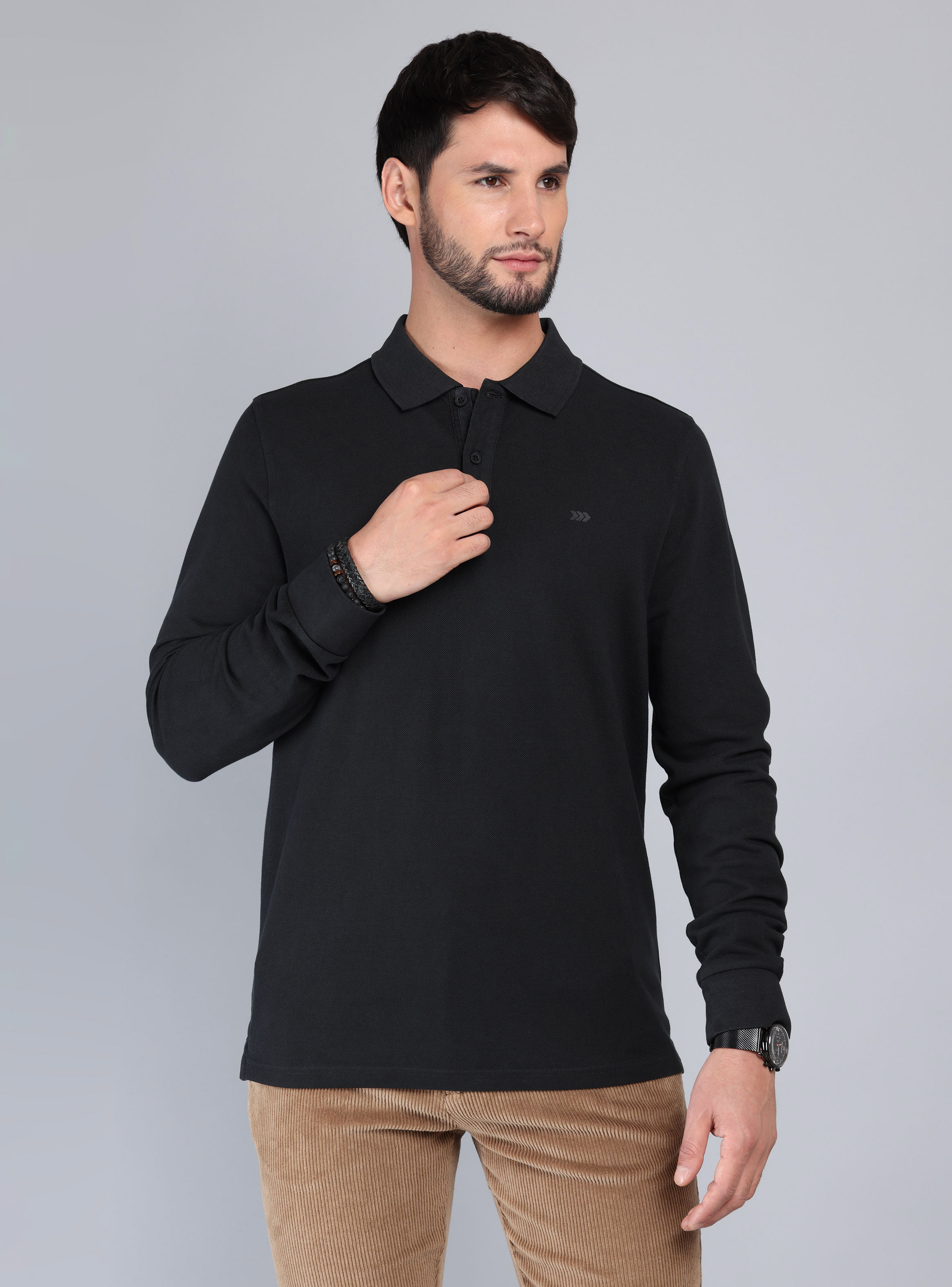 POLERA PIQUE STONE WASH REGULAR FIT NEGRO ARROW - 1