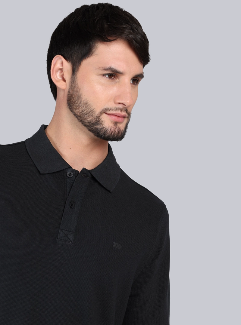 POLERA PIQUE STONE WASH REGULAR FIT NEGRO ARROW - 3